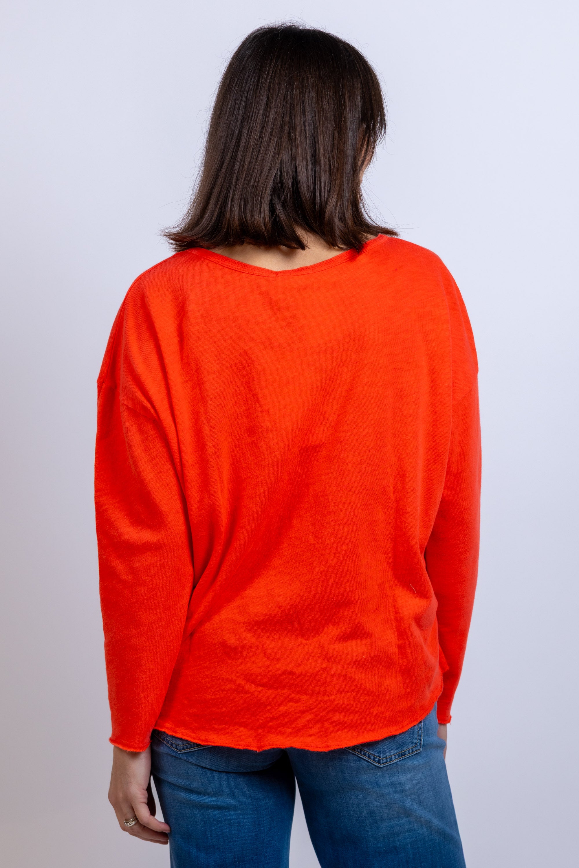 T-shirt met V-hals - Koraalroze