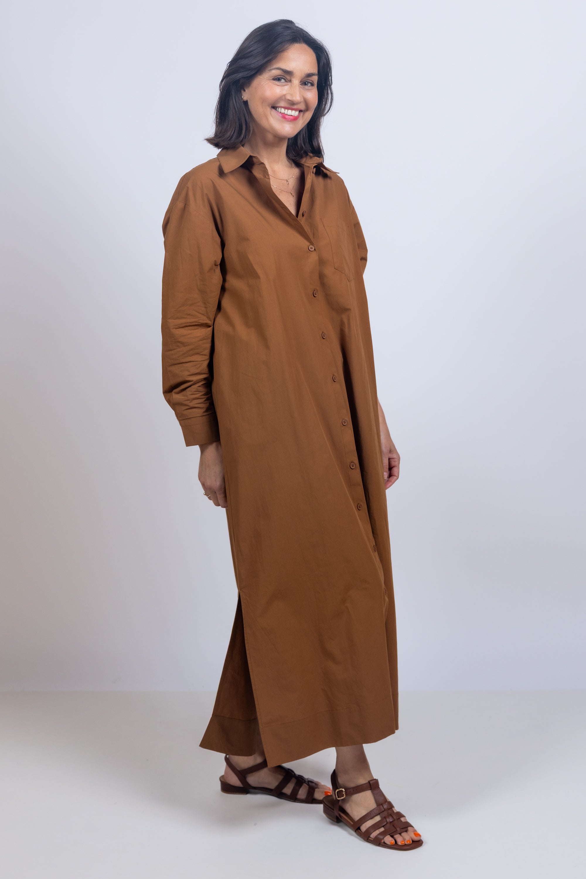 Maxi blousejurk - Cognac