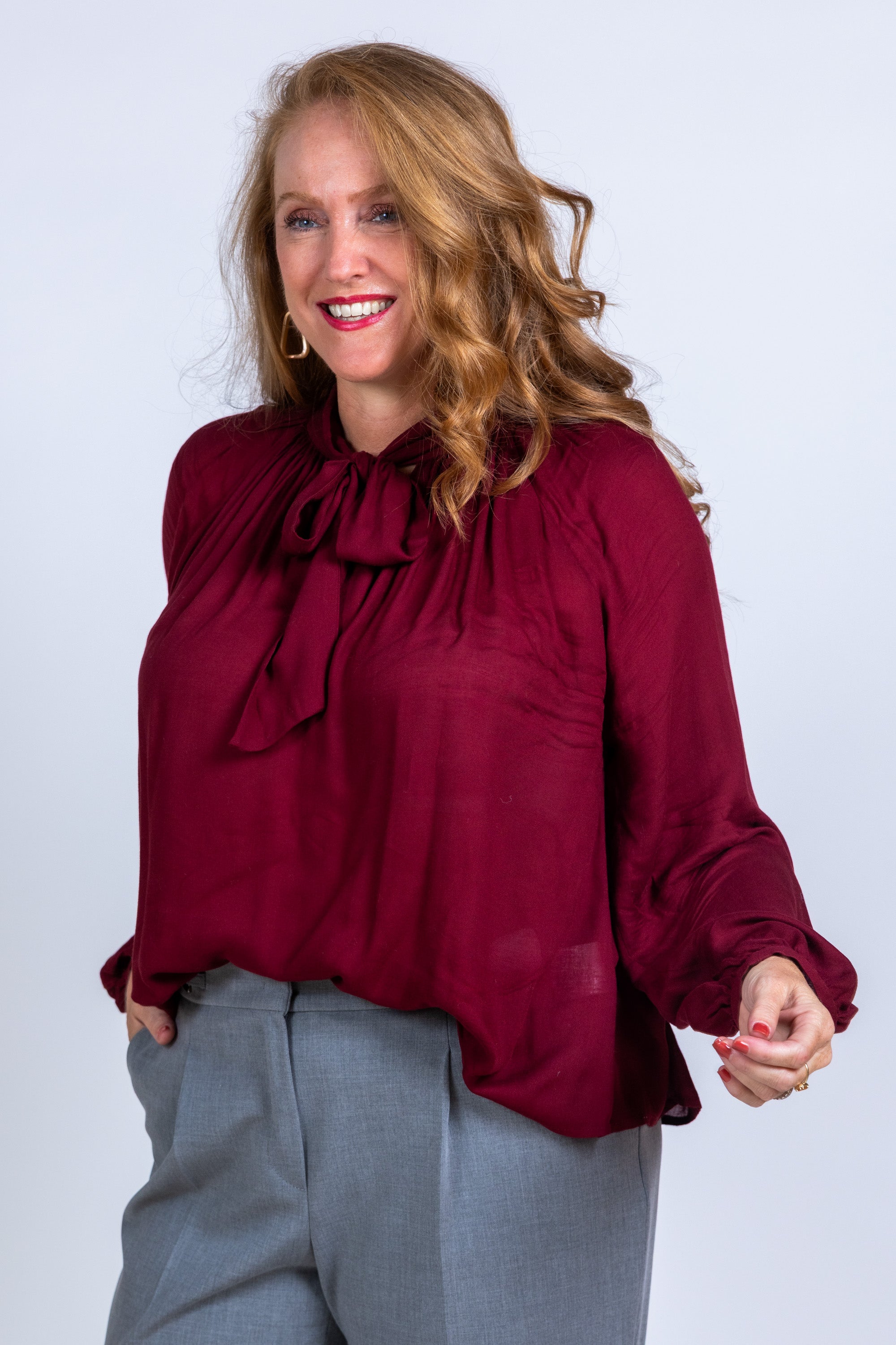 Blouse met strik - Donkerrood