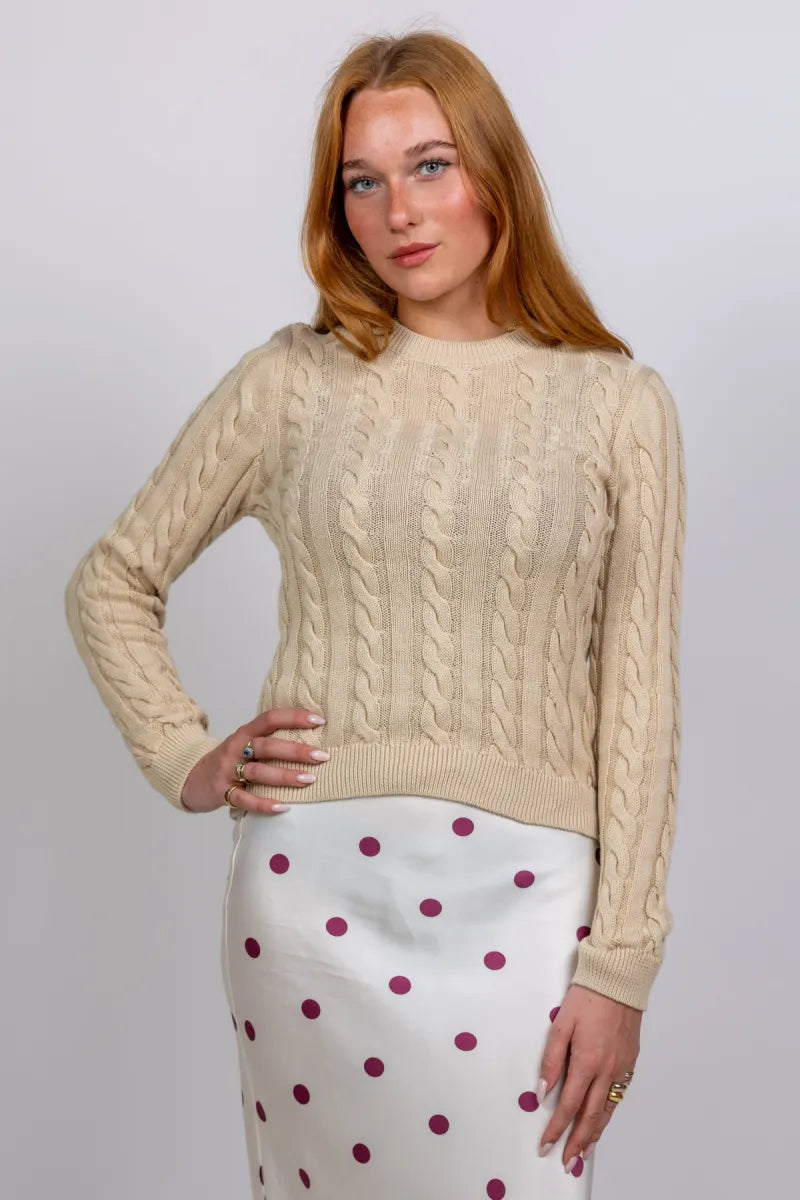 MODSTROM MODSTROM sabre oneck MODSTROM sabre oneck Trui met kabelpatroon - Beige