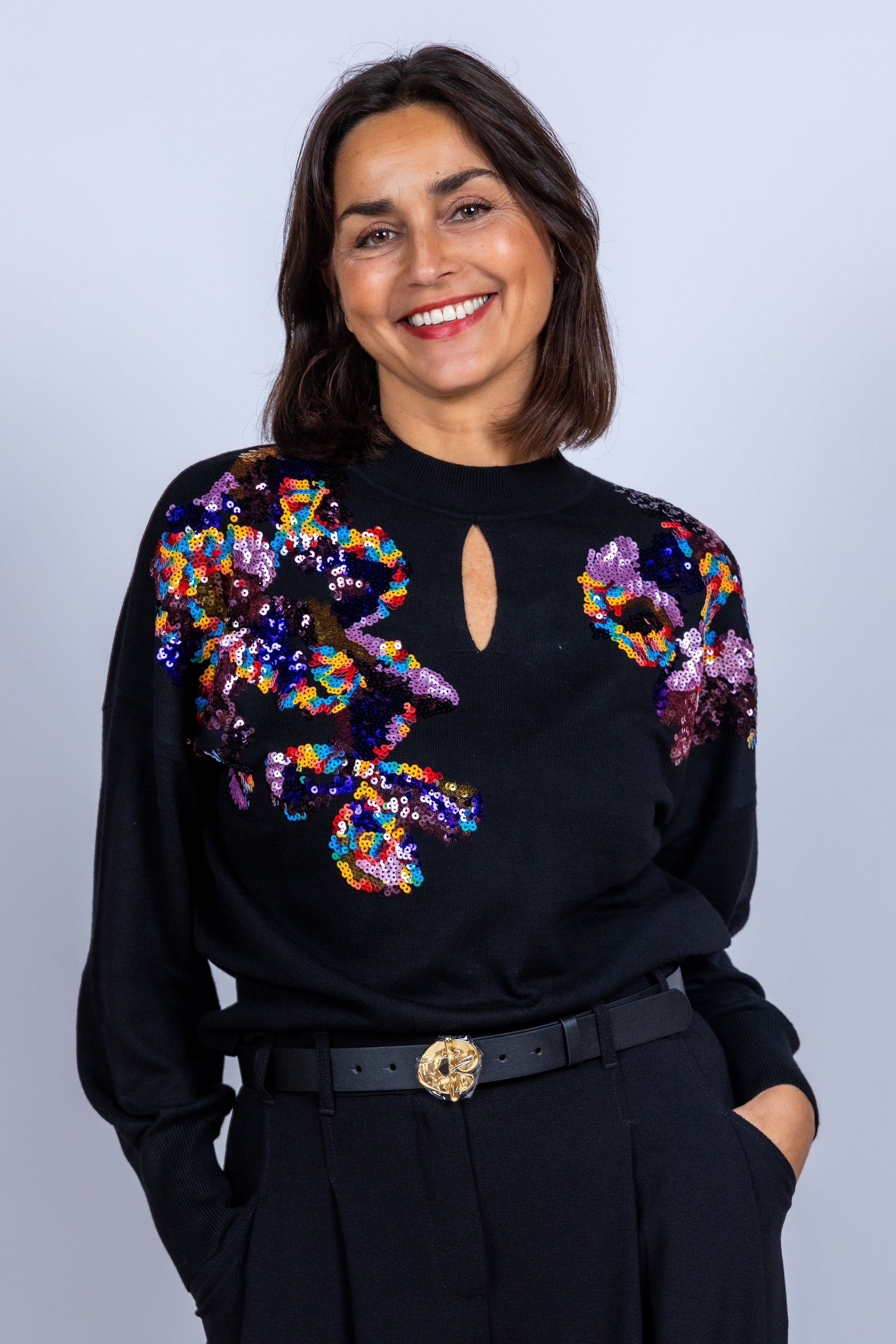 Trui met pailletten - Zwart