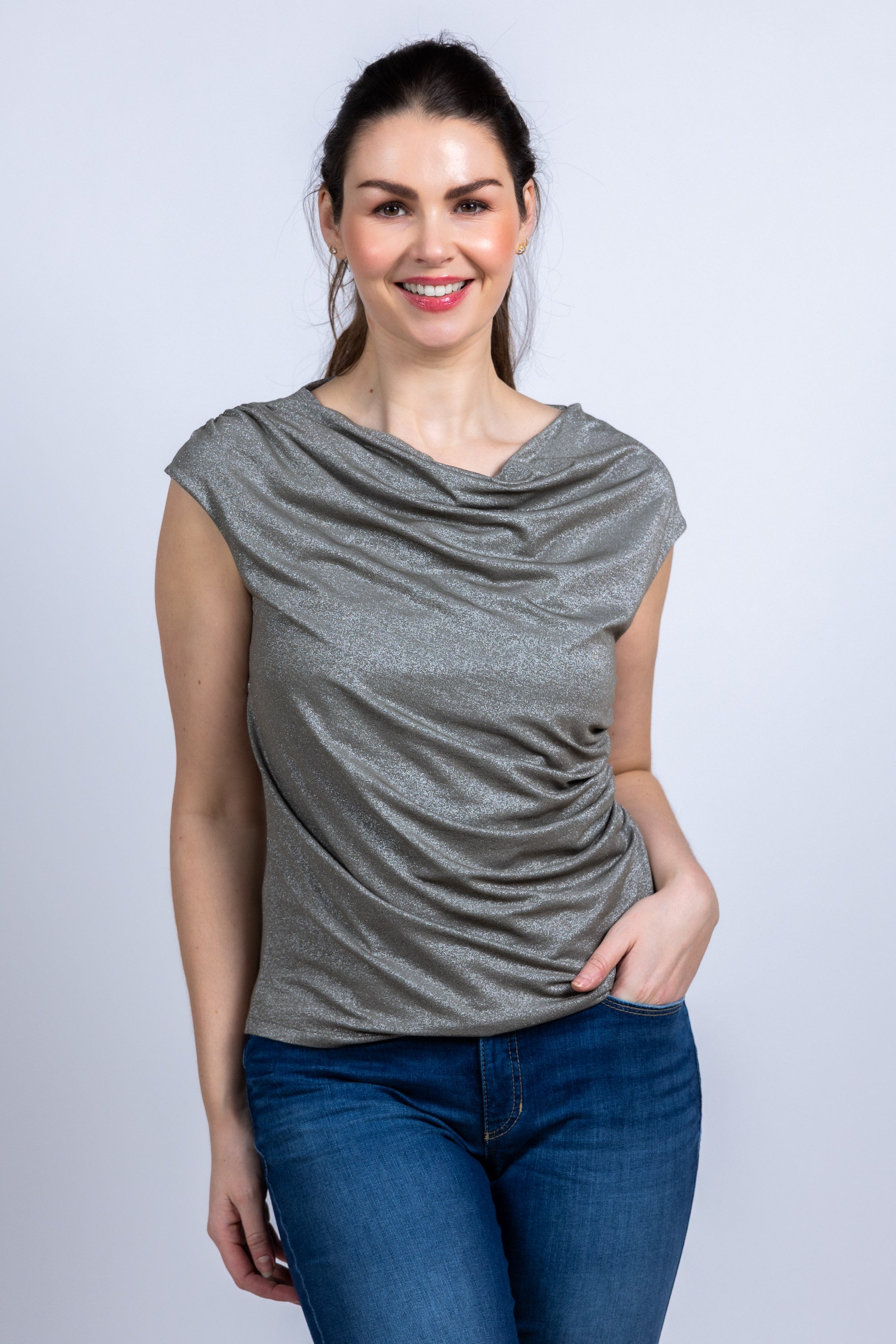 Top met plooien - Khaki