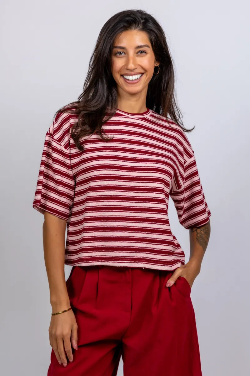 MOSS CPH MOSS CPH 19819 T-shirt met strepen - Donkerbordeaux