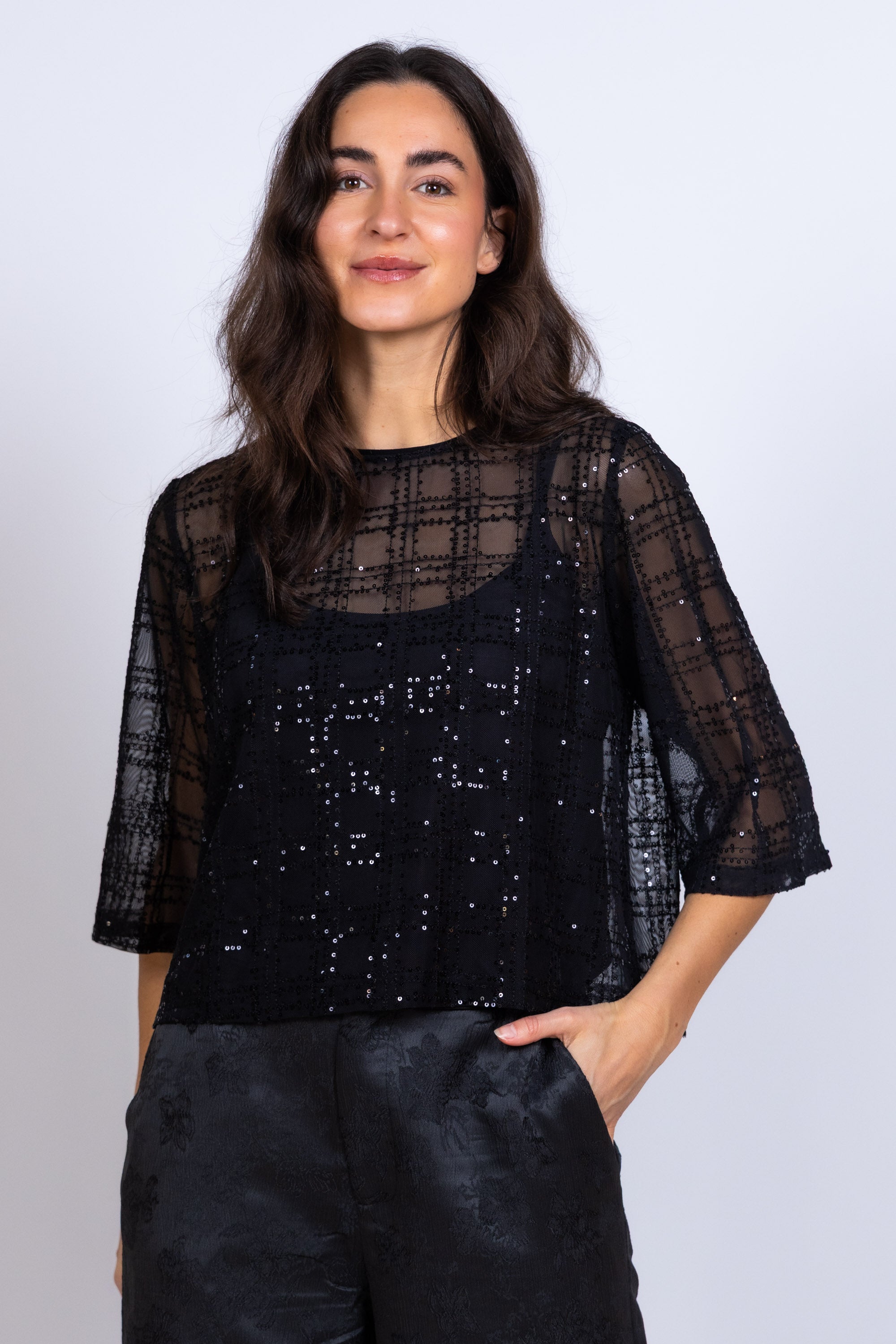 Top met pailletten - Zwart