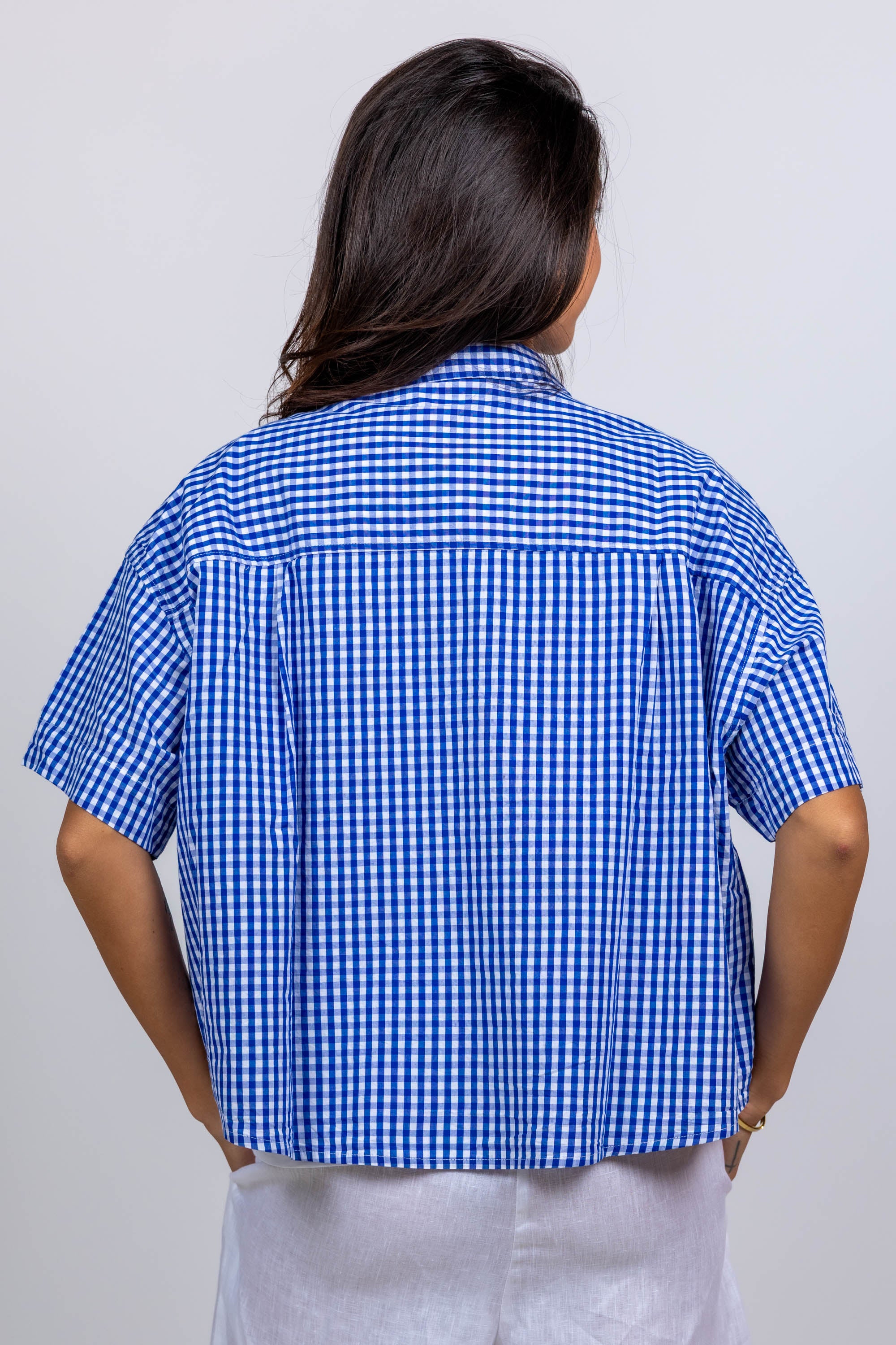 Blouse met ruitjes - Kobaltblauw