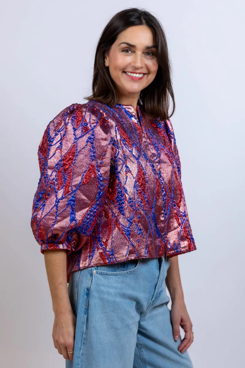 BY-BAR BY-BAR MAURI JACQ BLOUSE Blouse met pofmouwen - Oudroze