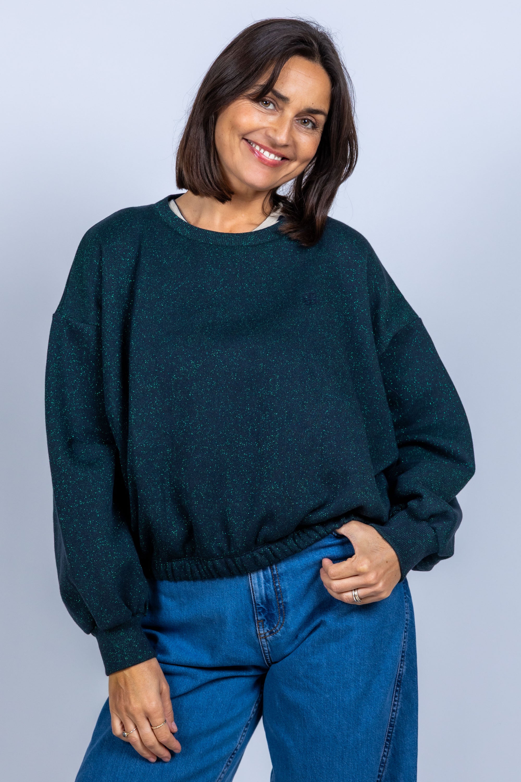 Sweater met elastische zoom - Marine