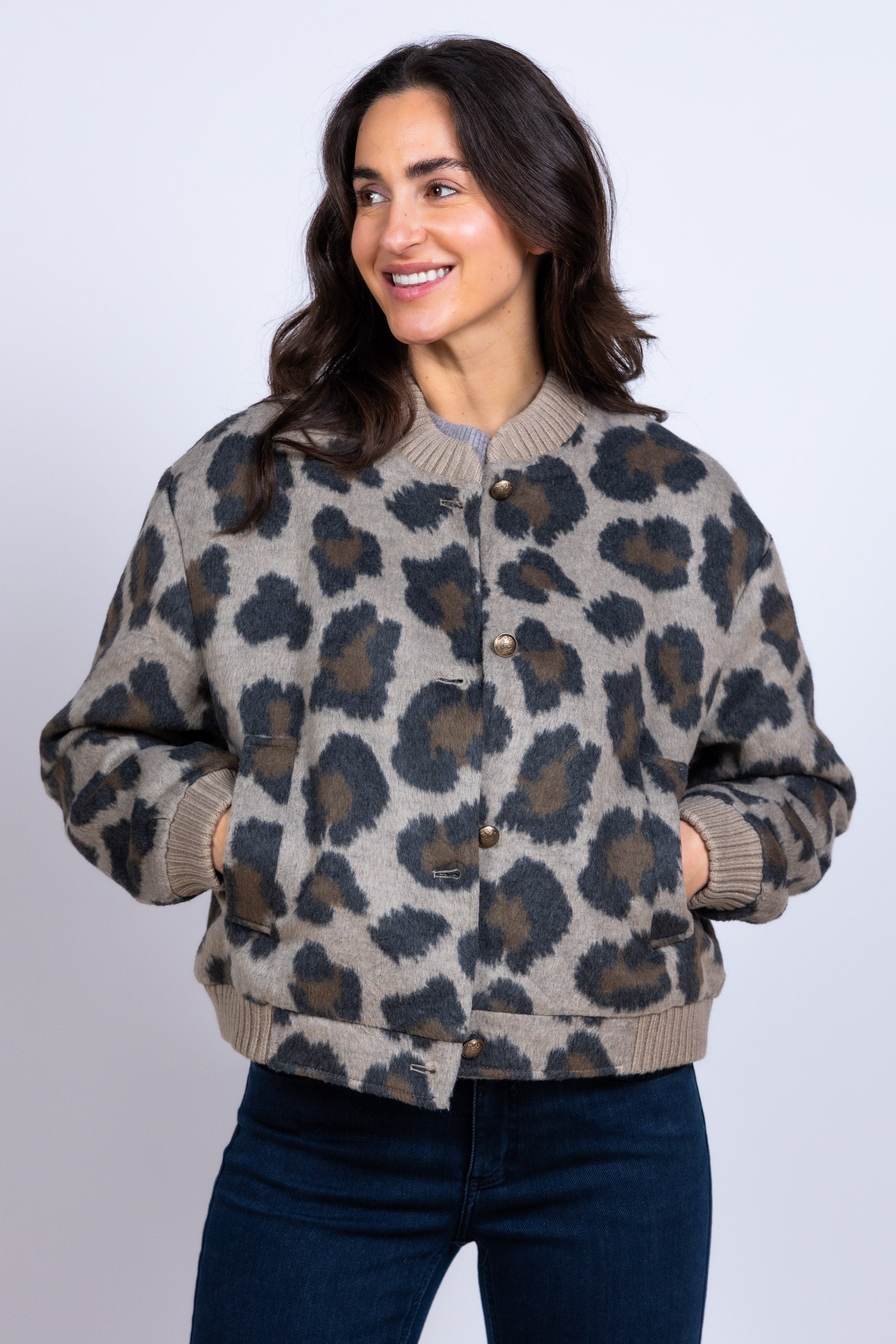 Bomberjack met print - Beige