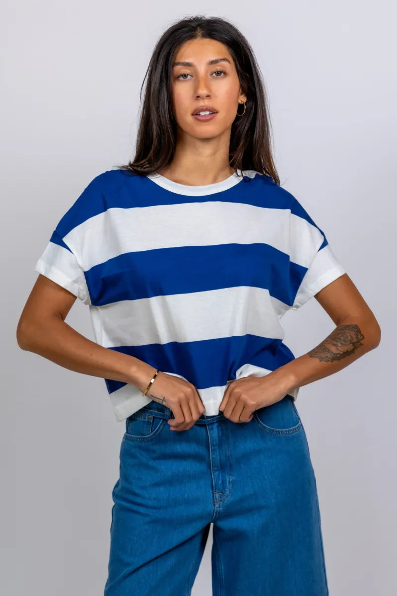 MAJESTIC MAJESTIC M609-FTS998 T-shirt met strepen - Marine