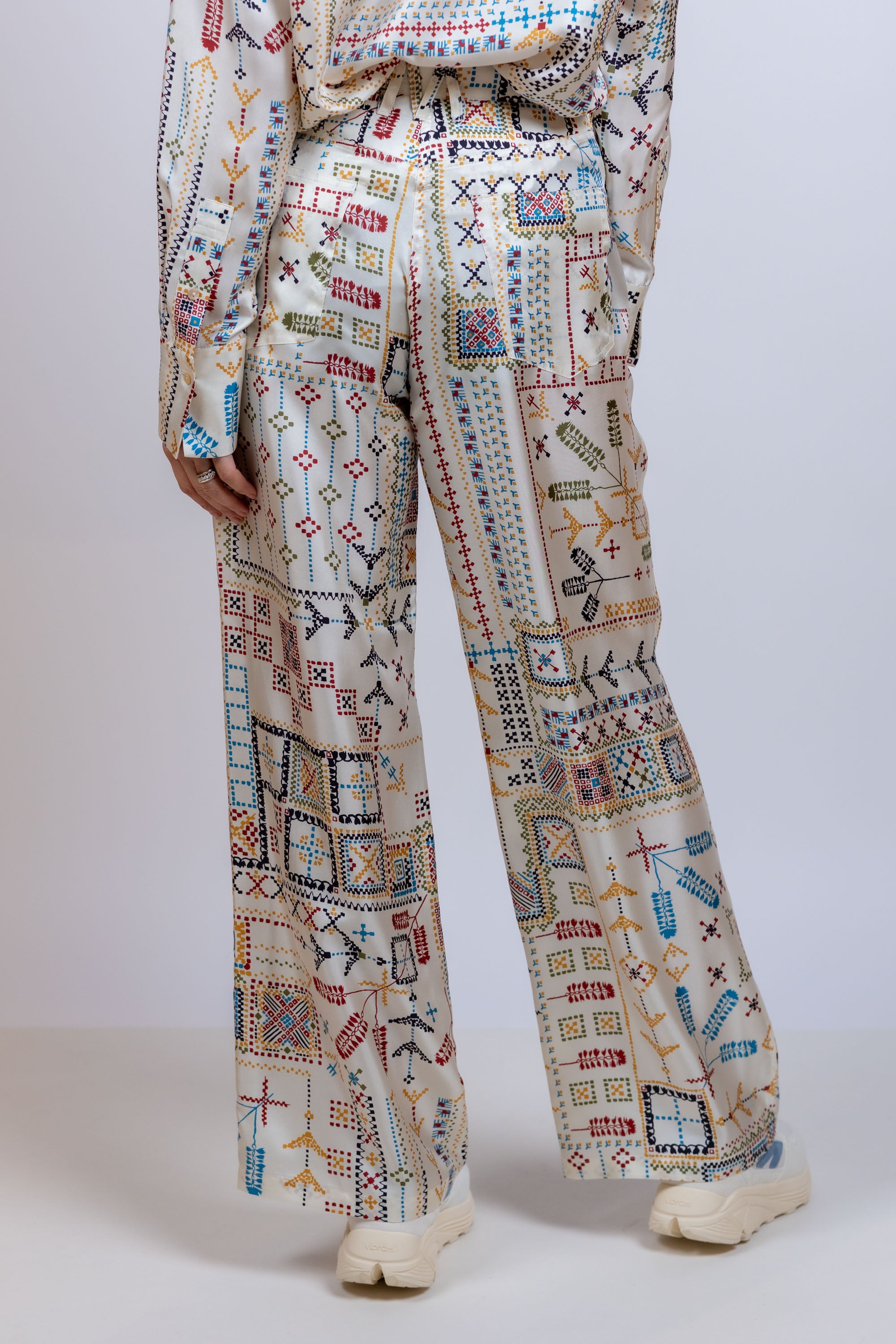 Wijde broek met print - Ecru