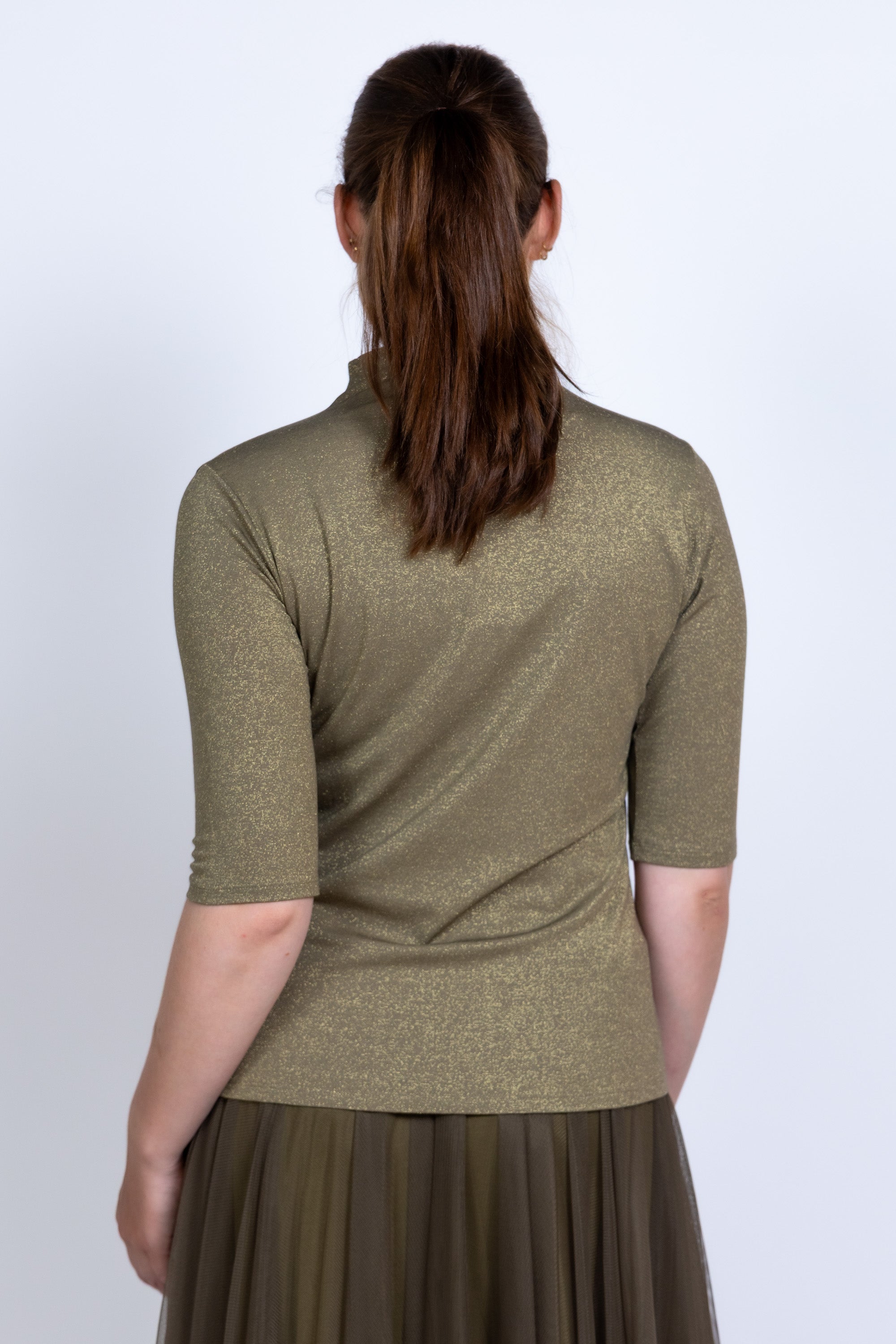T-shirt met col - Olijfgroen