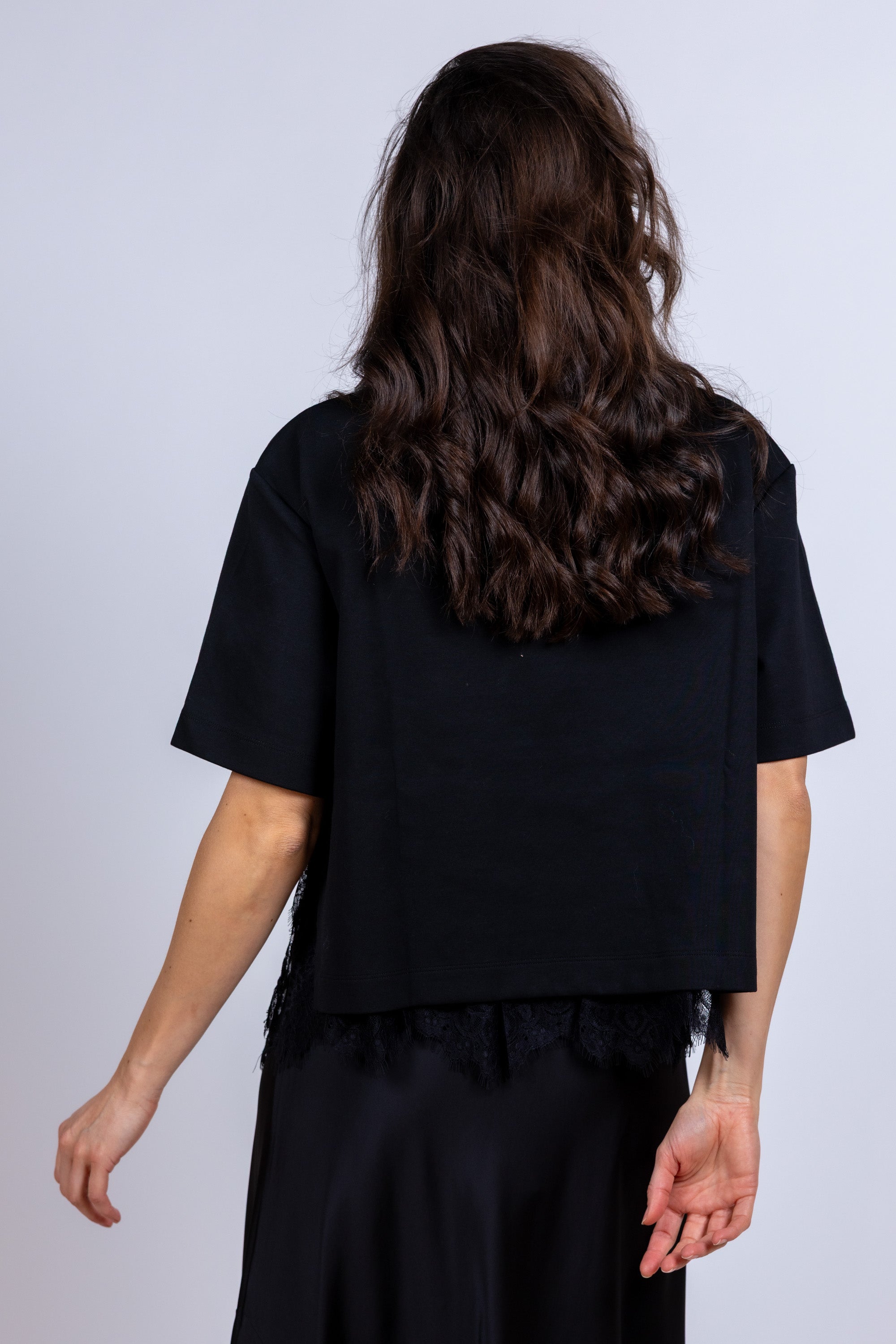 T-shirt met kant - Zwart