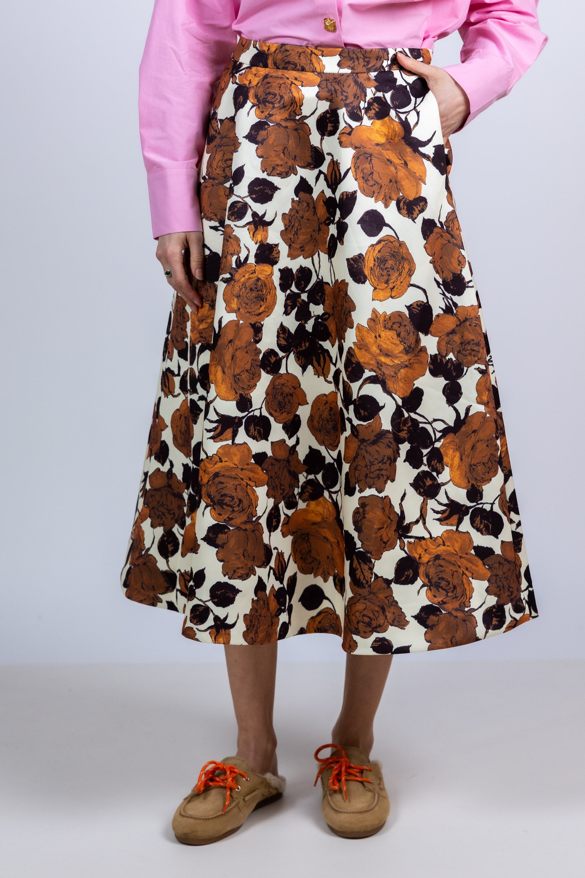 Rok met bloemenprint - Ecru