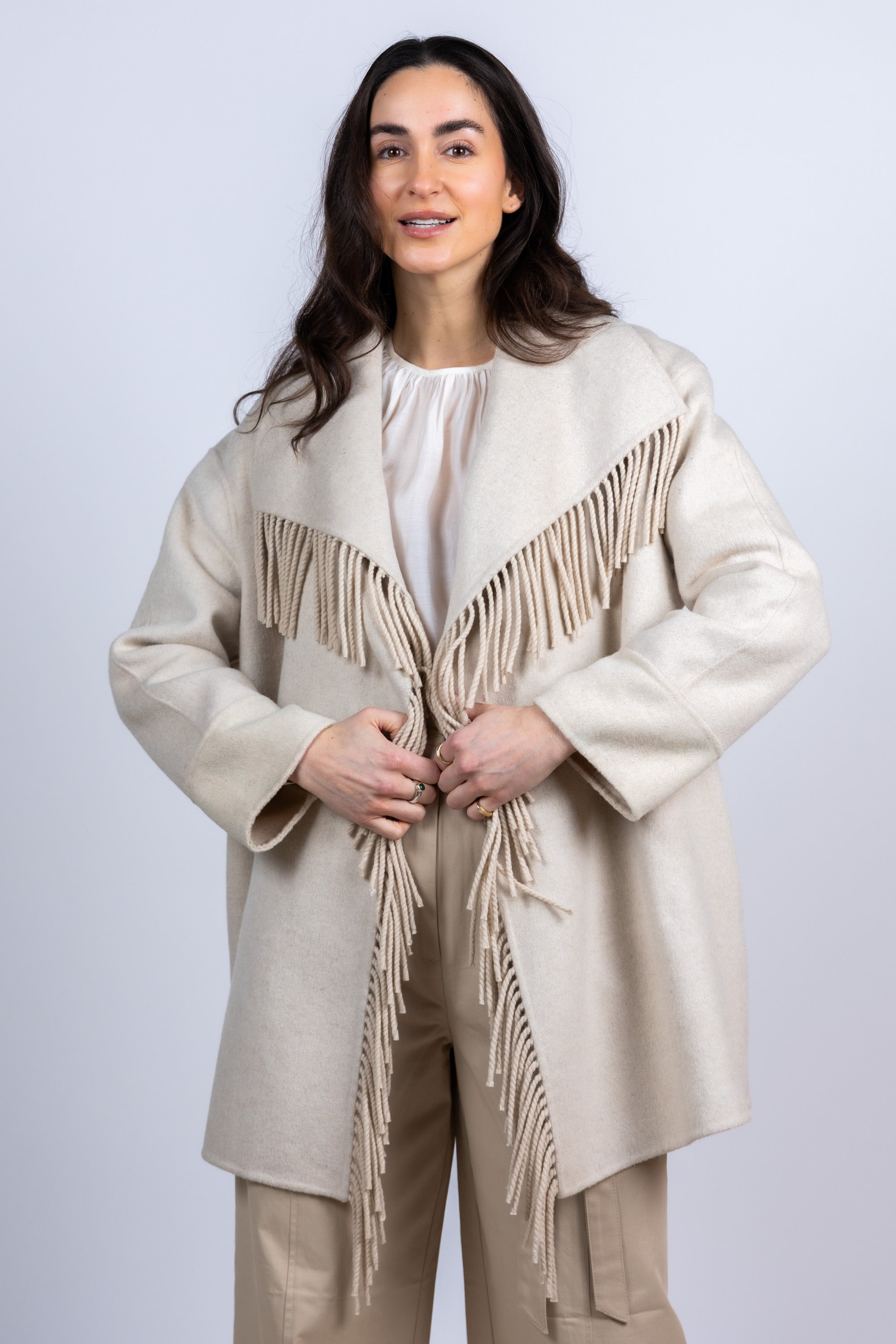 Jas met franjes - Beige