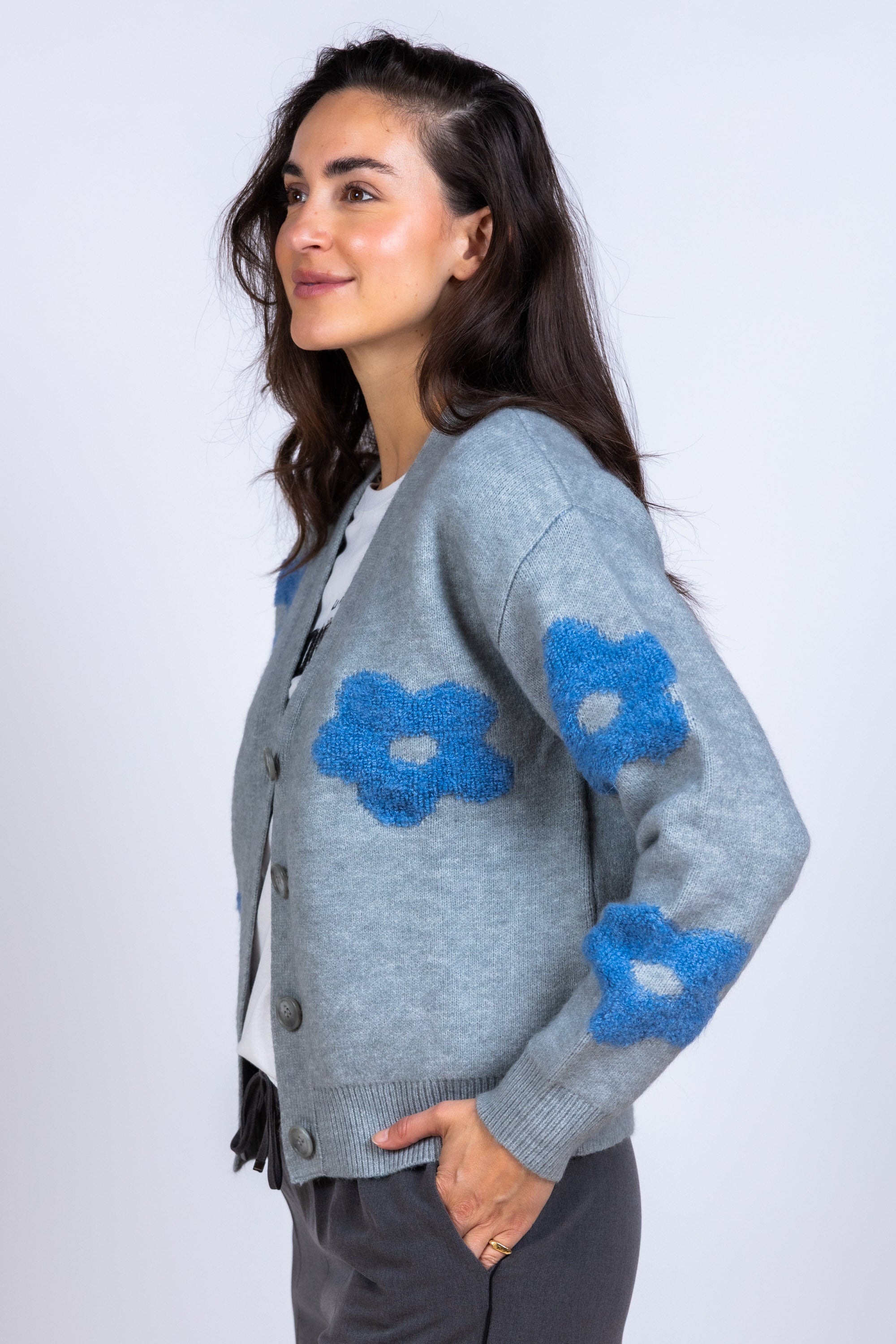 Vest met bloemen - Lichtgrijs
