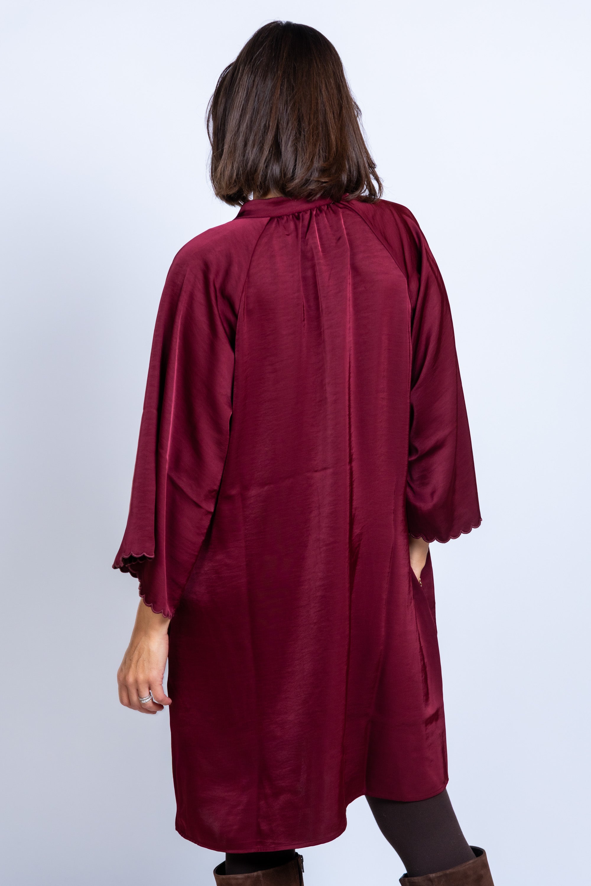 Jurk met V-hals - Donkerbordeaux