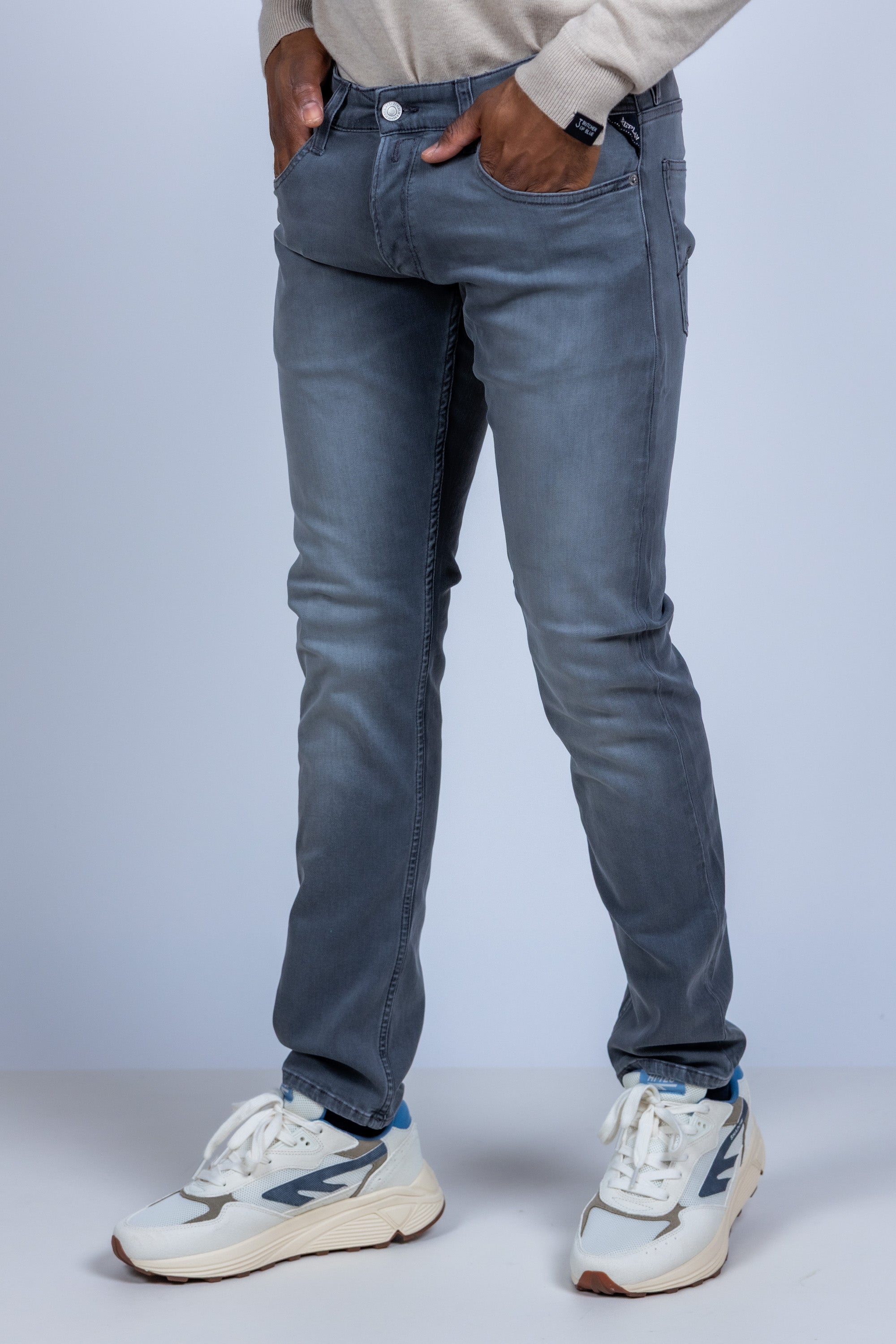 Jeans met knopen - Middengrijs