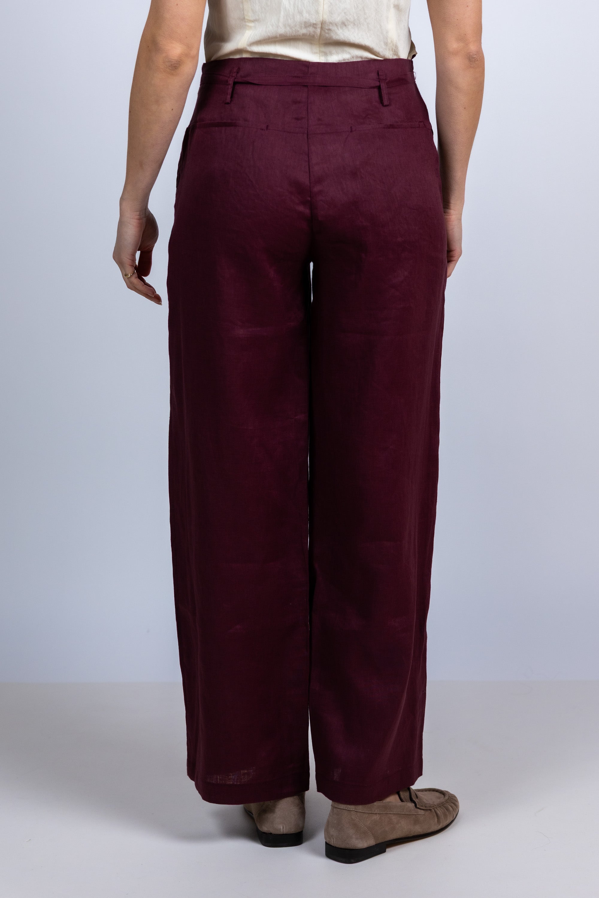 Wijde broek met ceintuur - Burgundy