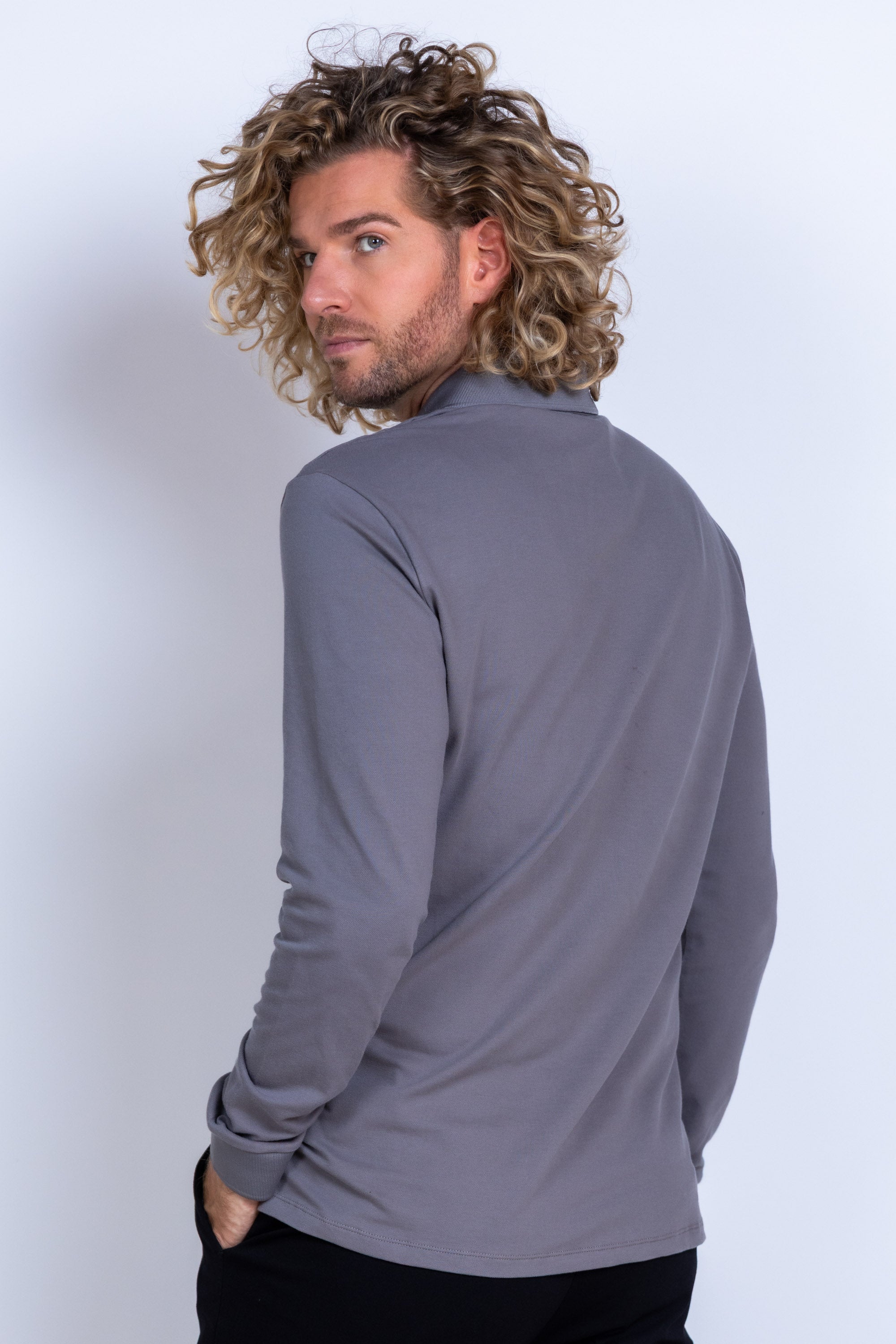 Polo met lange mouwen - Grijs/groen