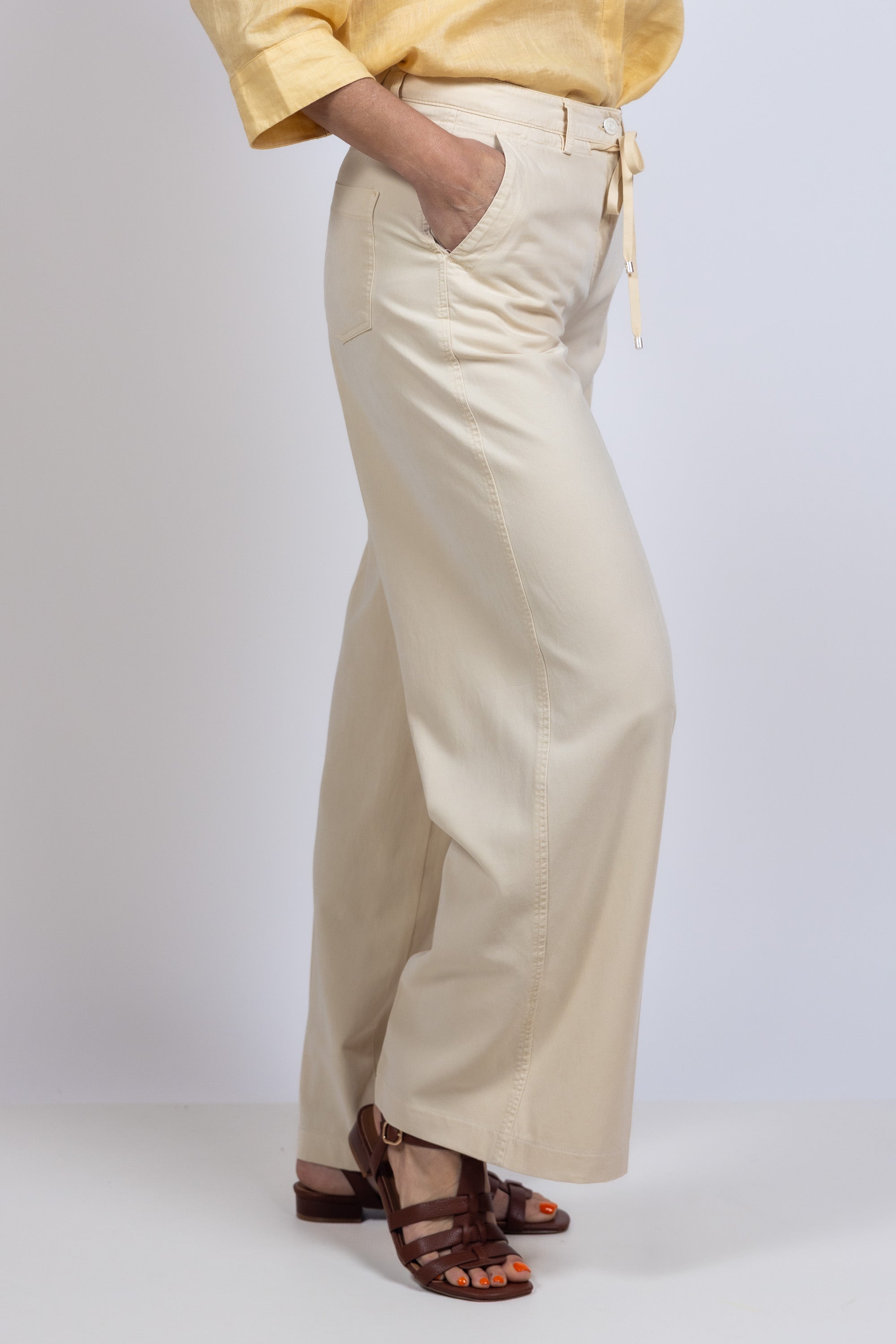 Wijde broek met print - Vanille