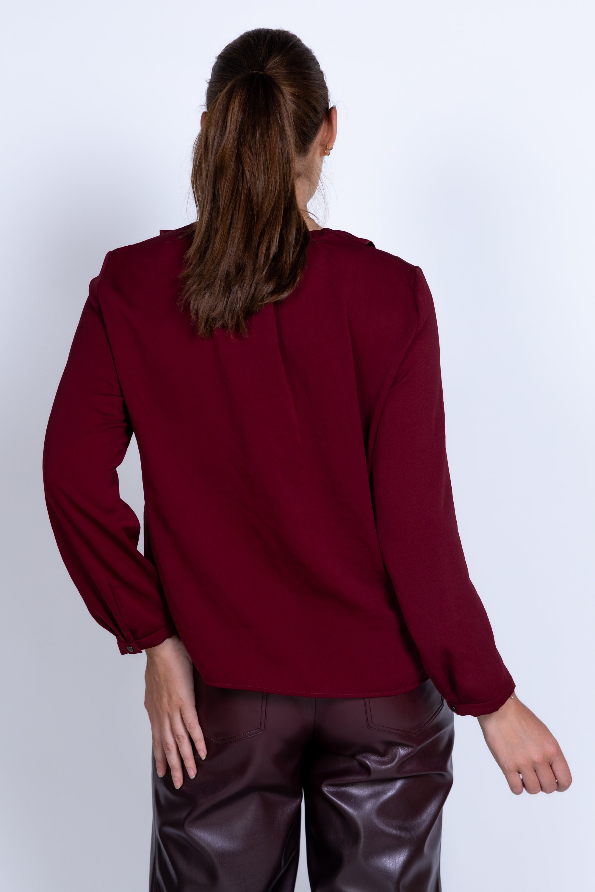 Blouse met ruches - Donkerbordeaux