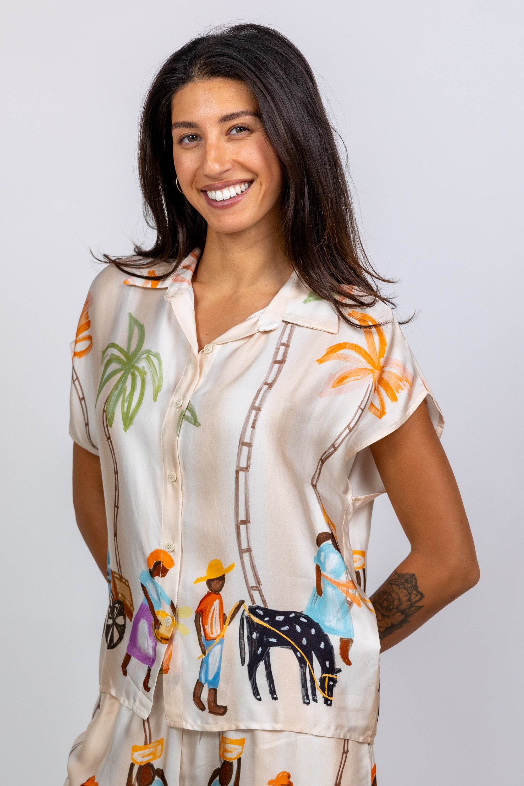 Blouse met print - Beige