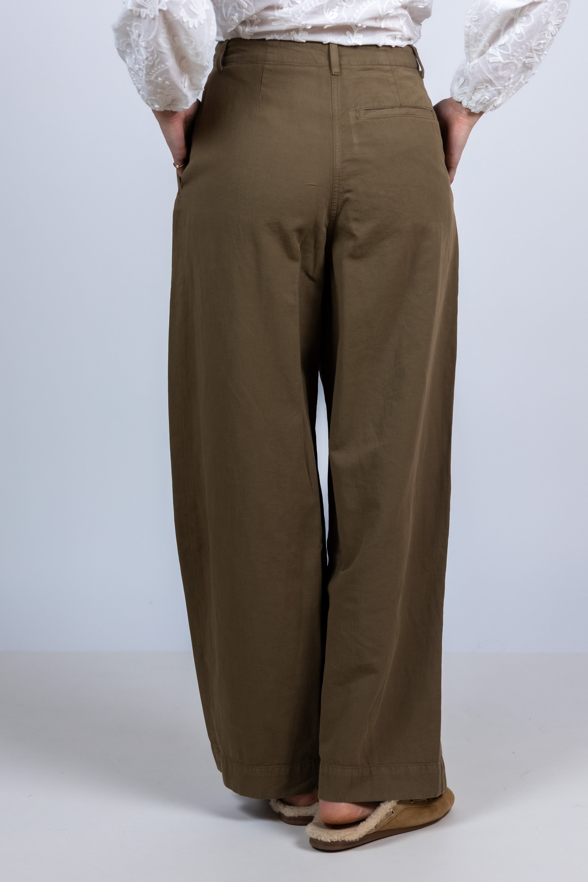 Wijde broek met plooien - Khaki