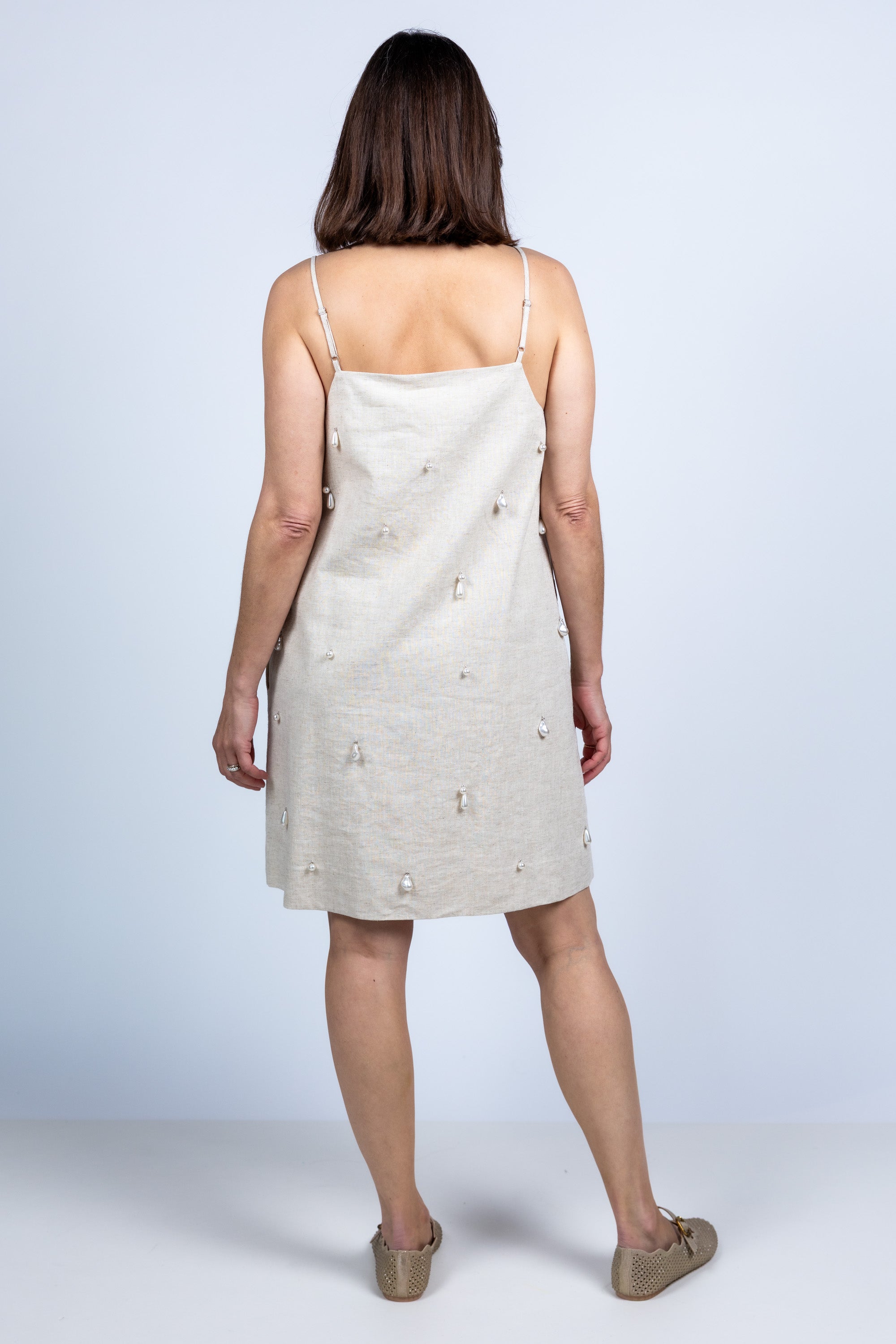 Jurk met spaghettibandjes - Beige