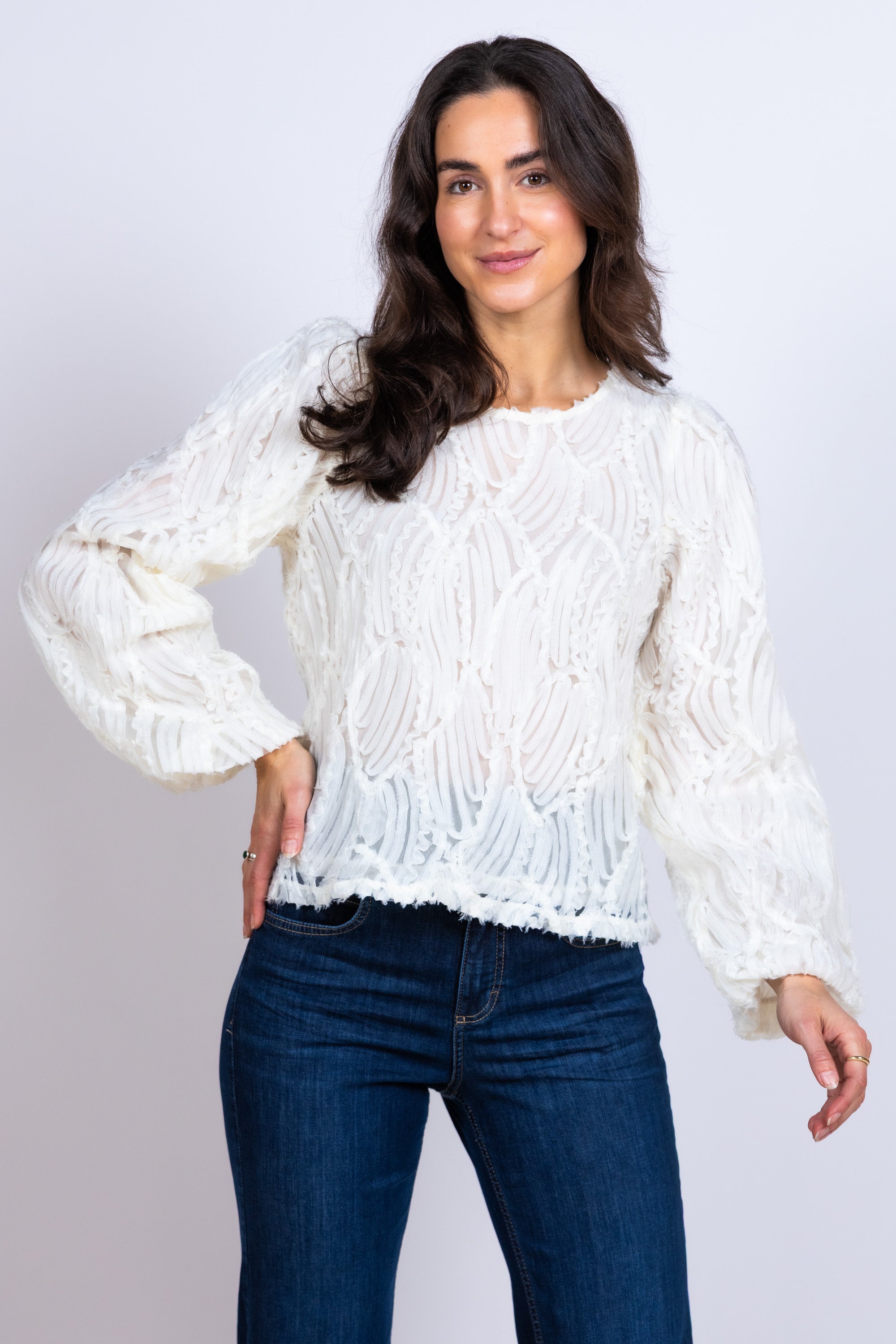 Blouse met patroon - Ecru