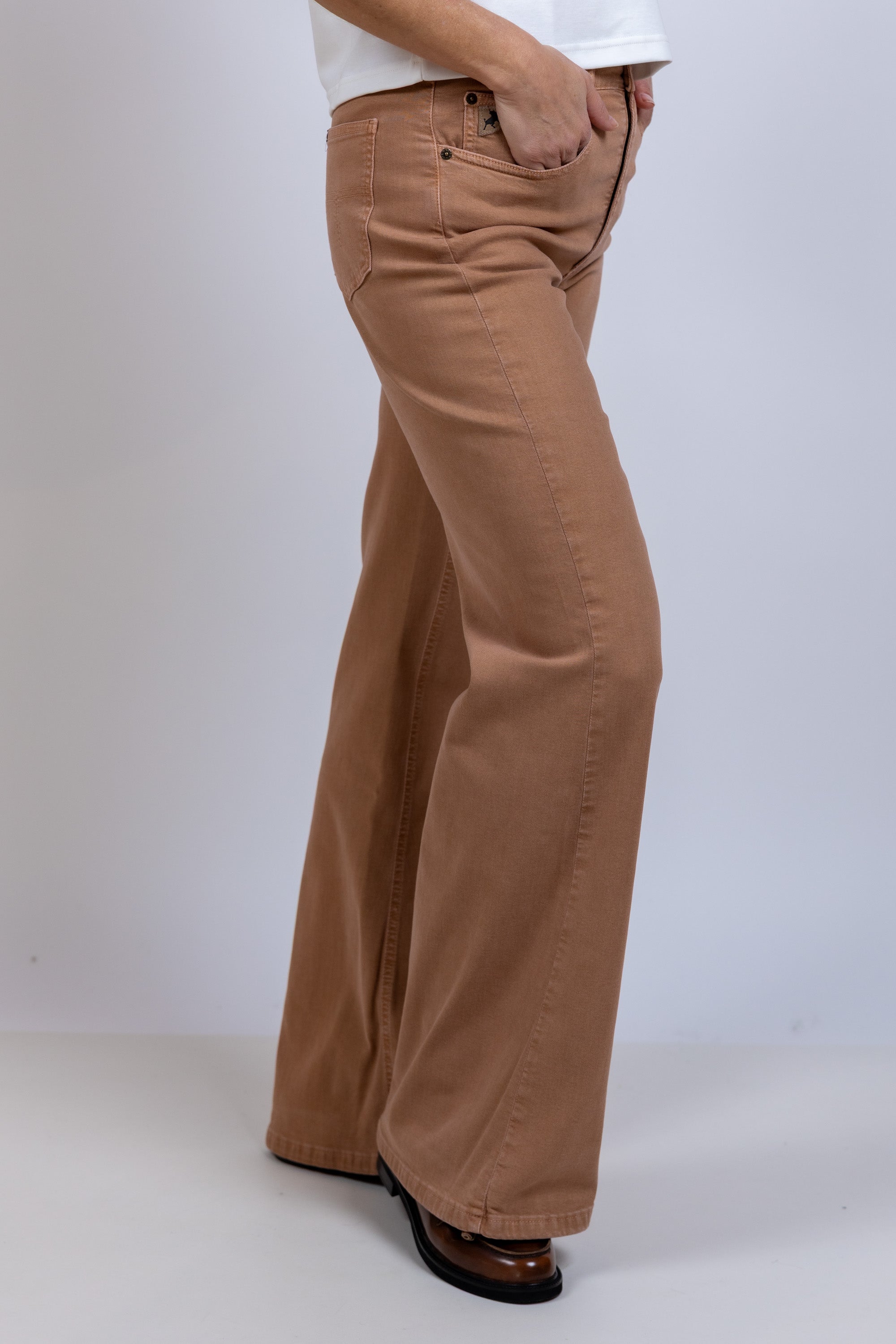Broek met wijde pijpen - Cognac