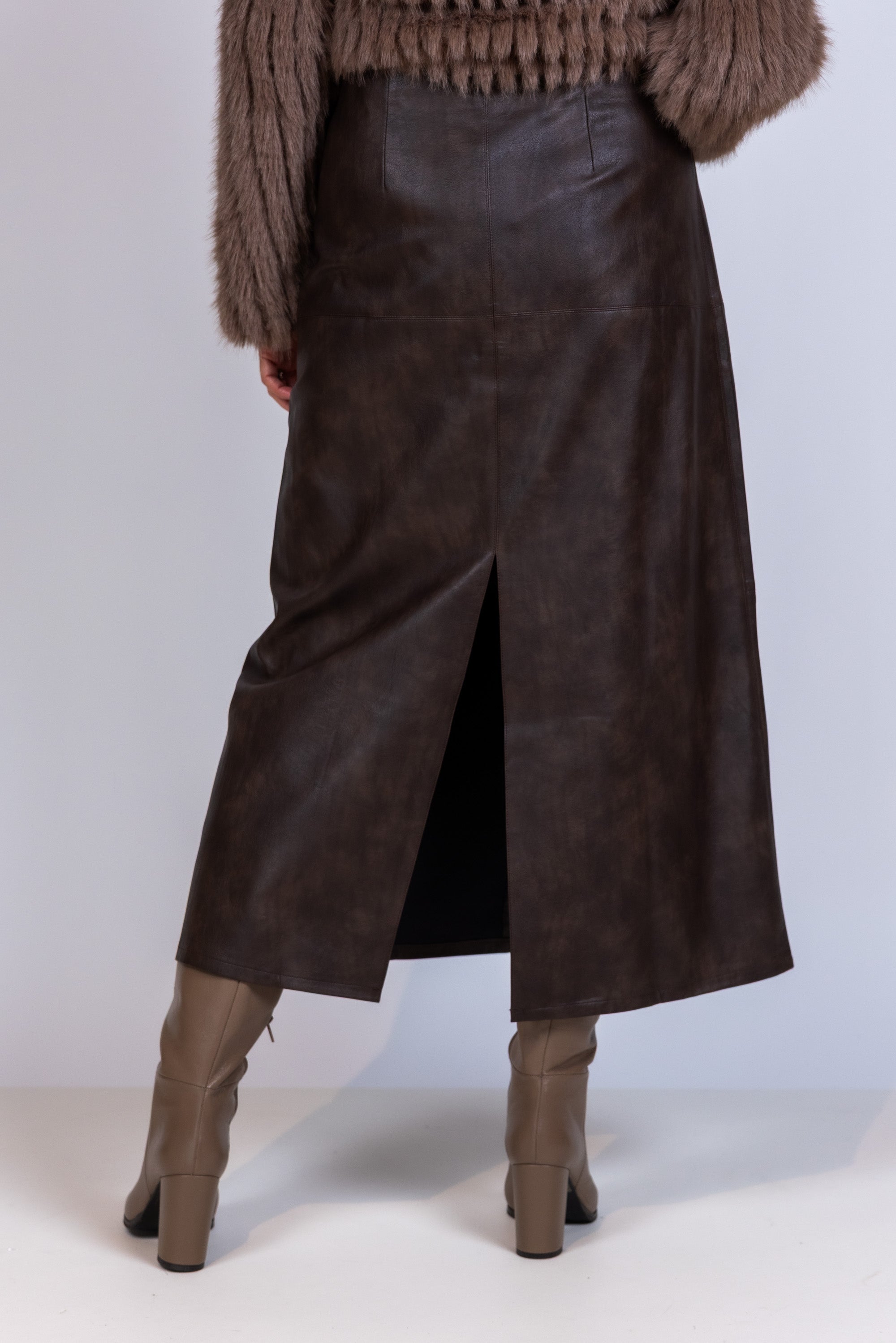 Leatherlook rok - Bruin