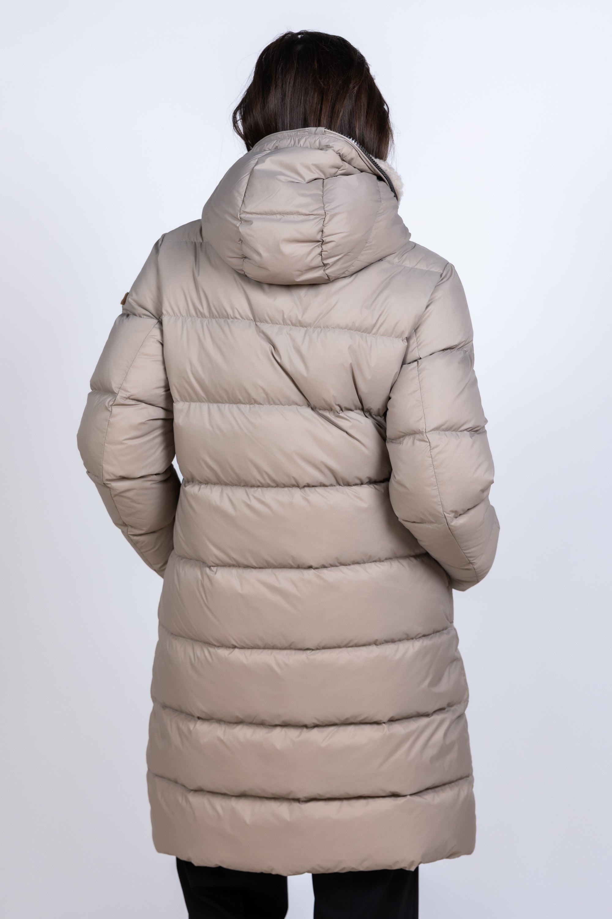 Gewatteerde jas met capuchon - Licht taupe