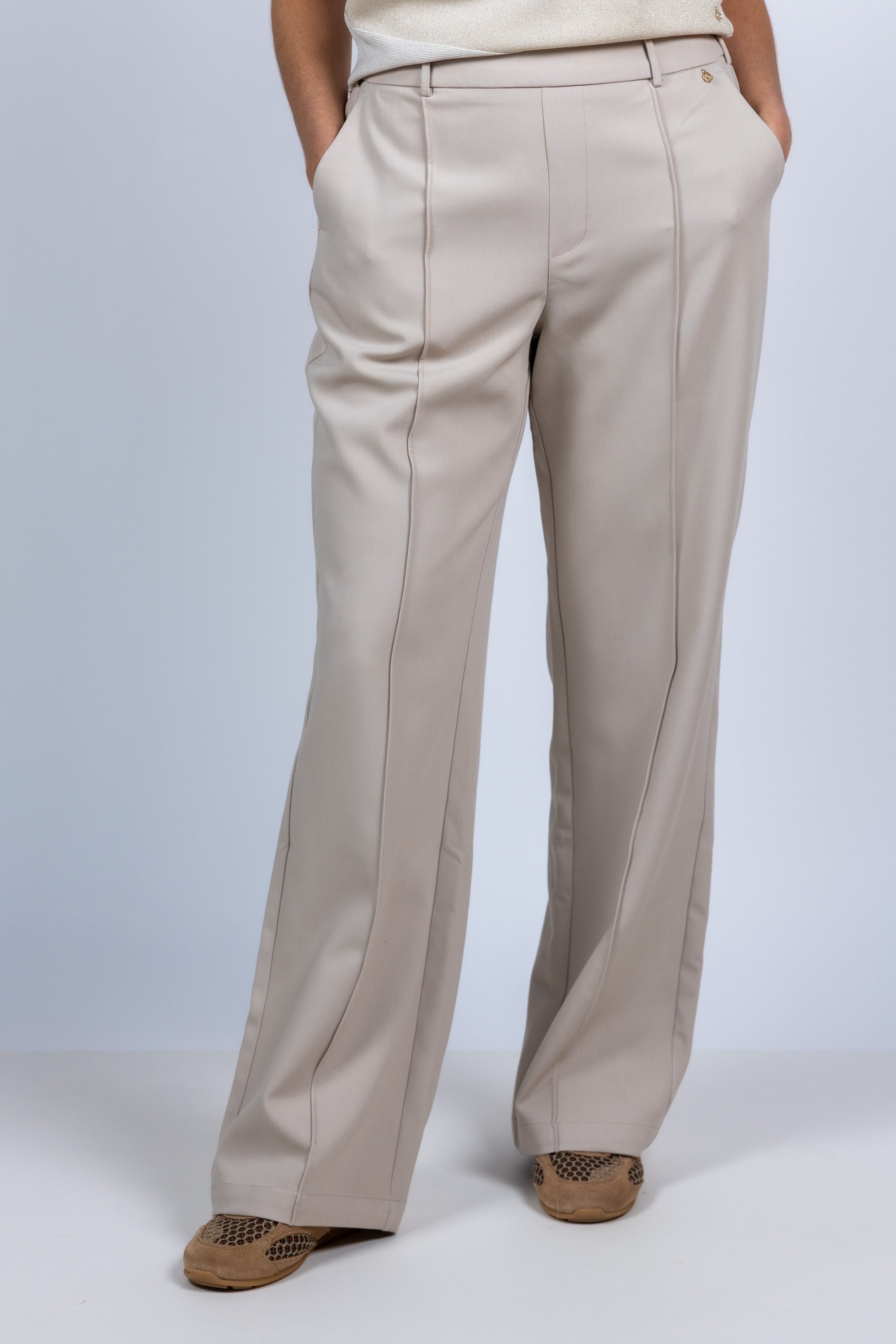 Broek met doorgestikte naad - Beige