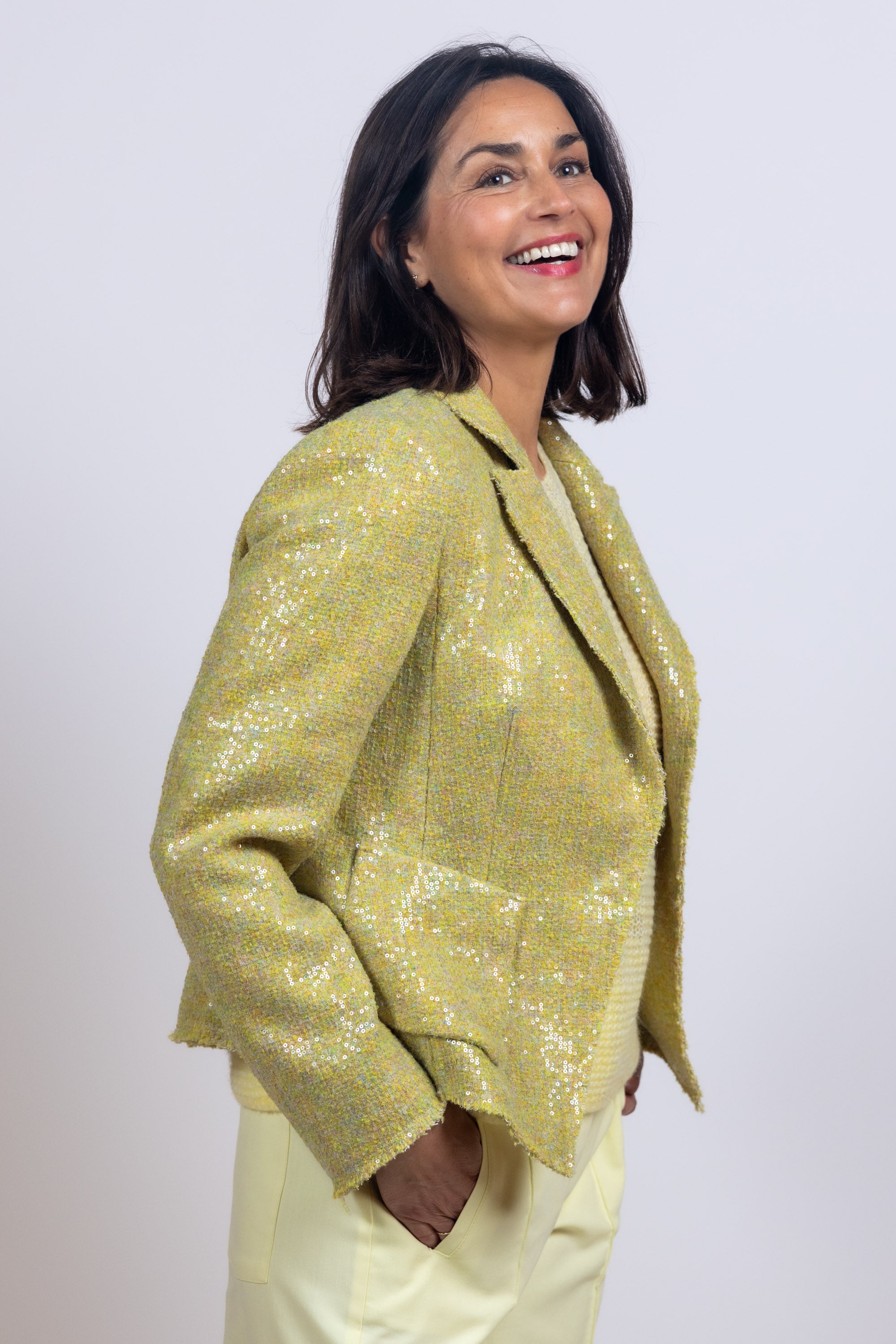 Blazer met pailletten - Citroengeel