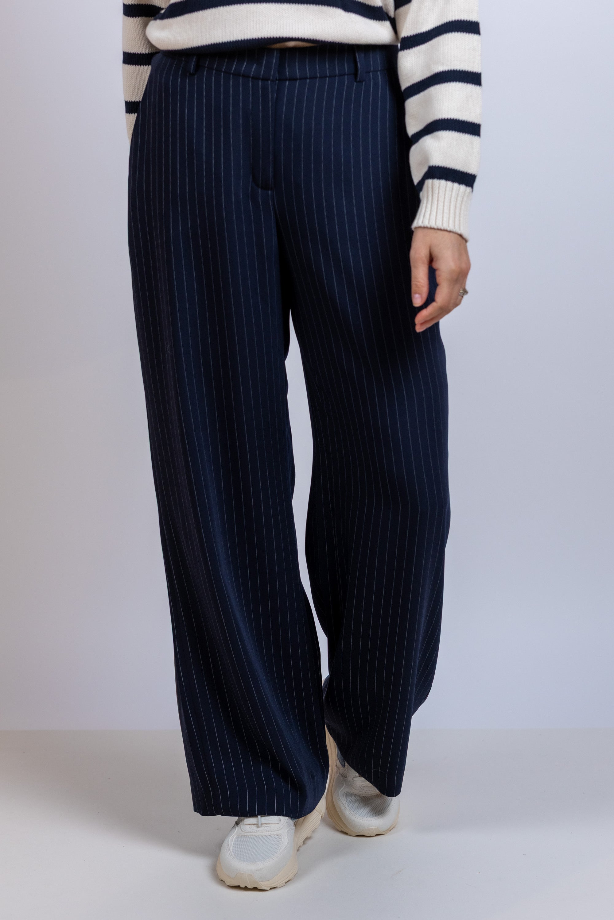 Wijde pantalon met strepen - Marine