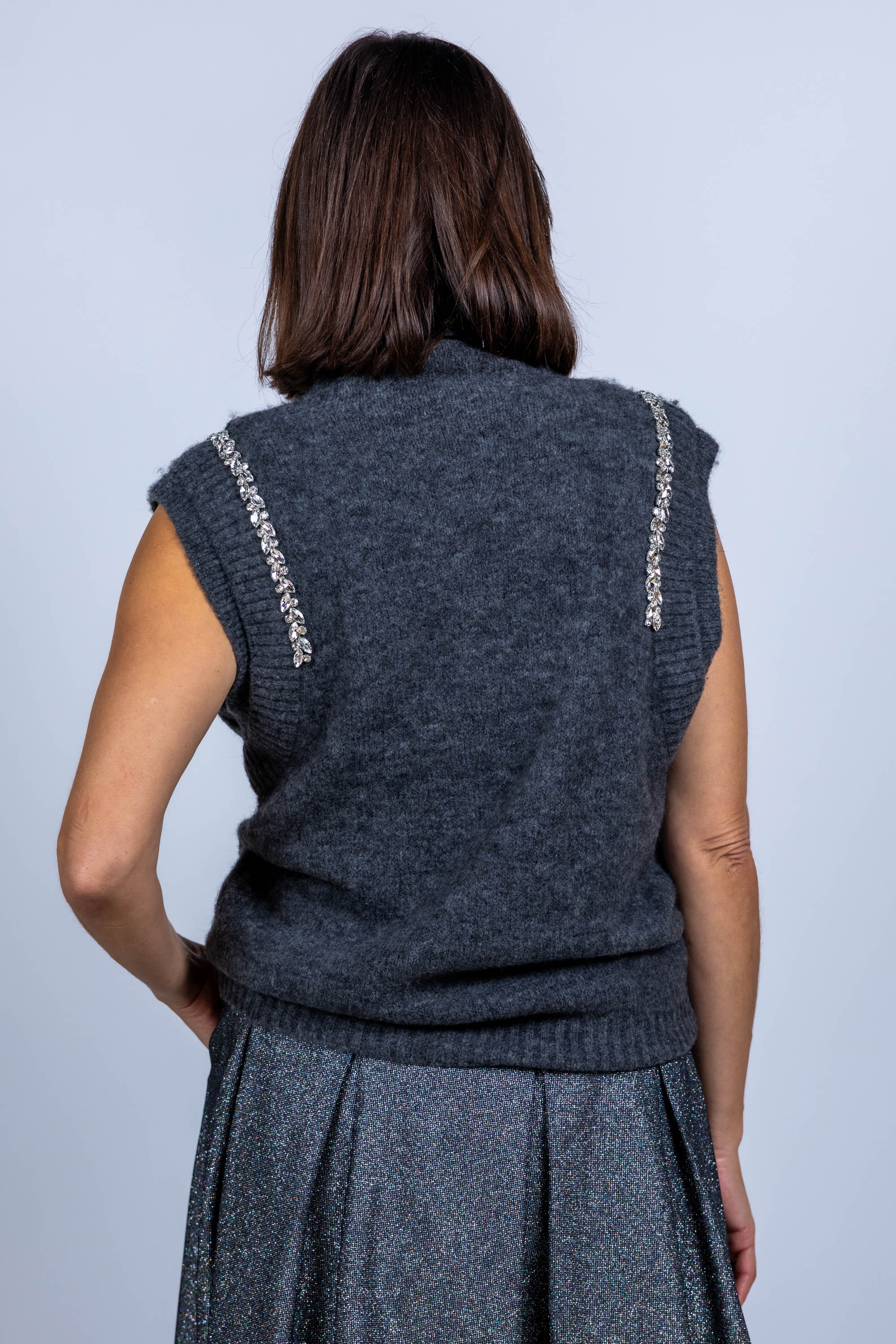 Gebreide mouwloze trui - Antraciet