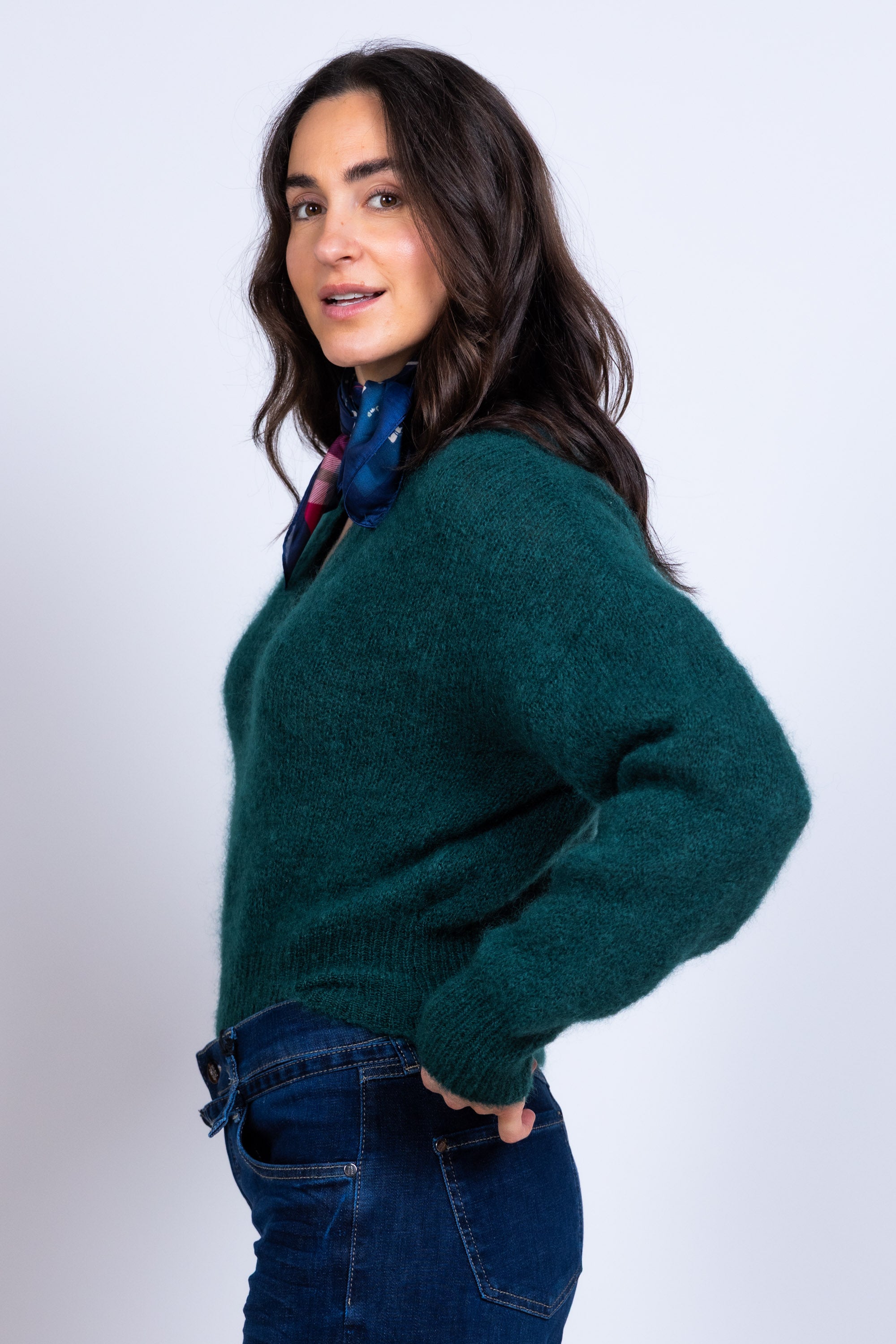 Trui met v-hals - Flessegroen