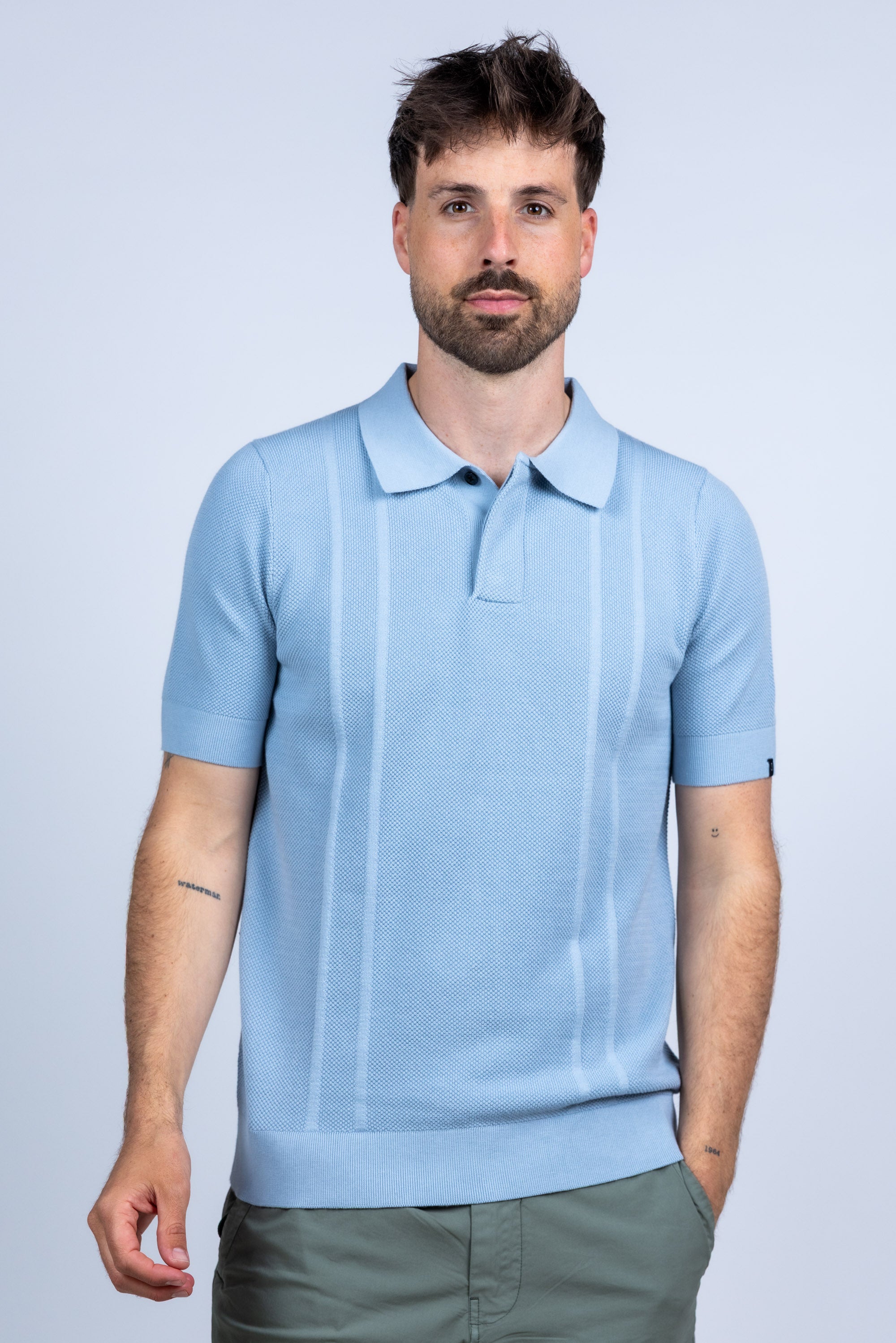 Polo met structuur - Bleu