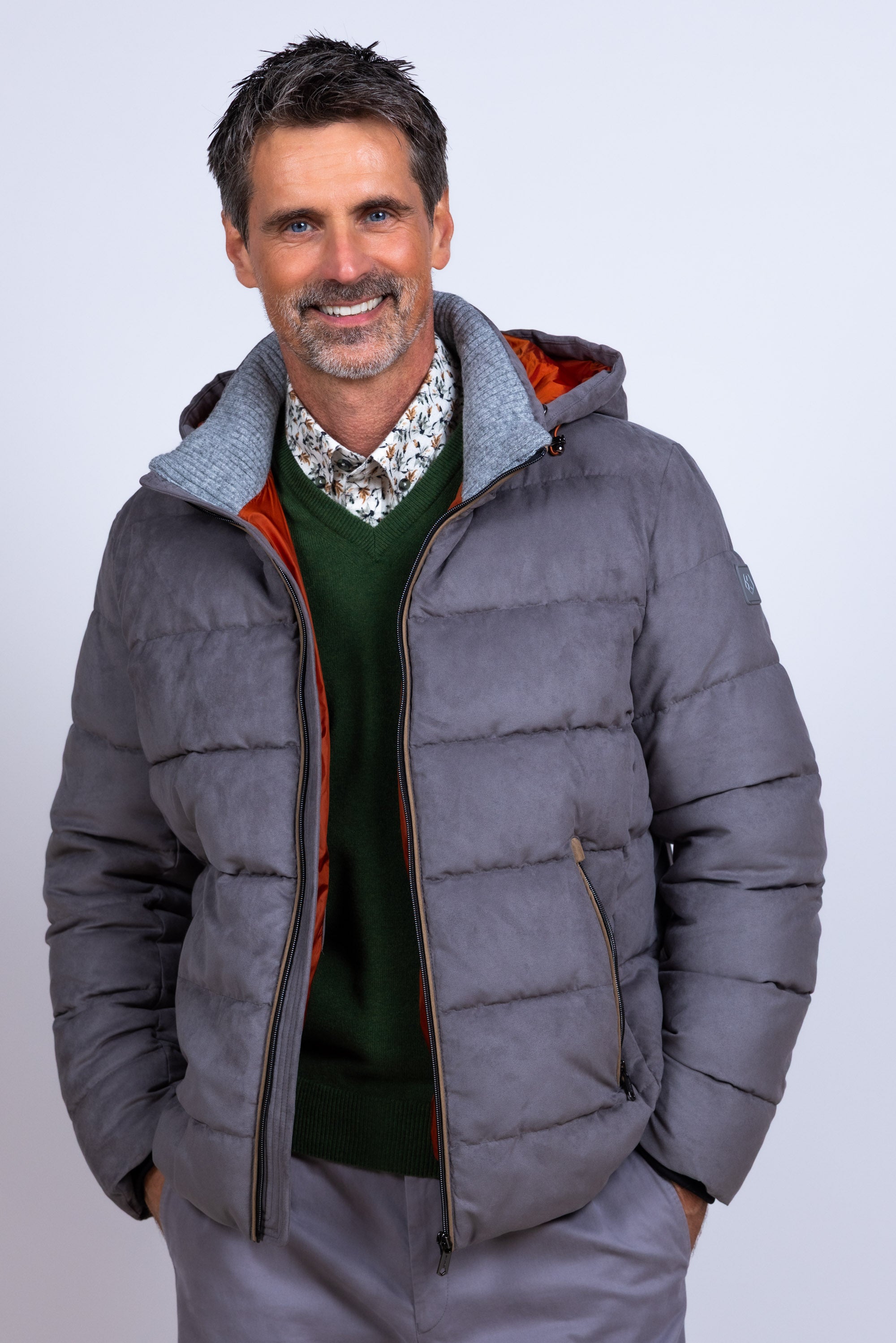 Gewatteerde jas met capuchon - Lichtgrijs