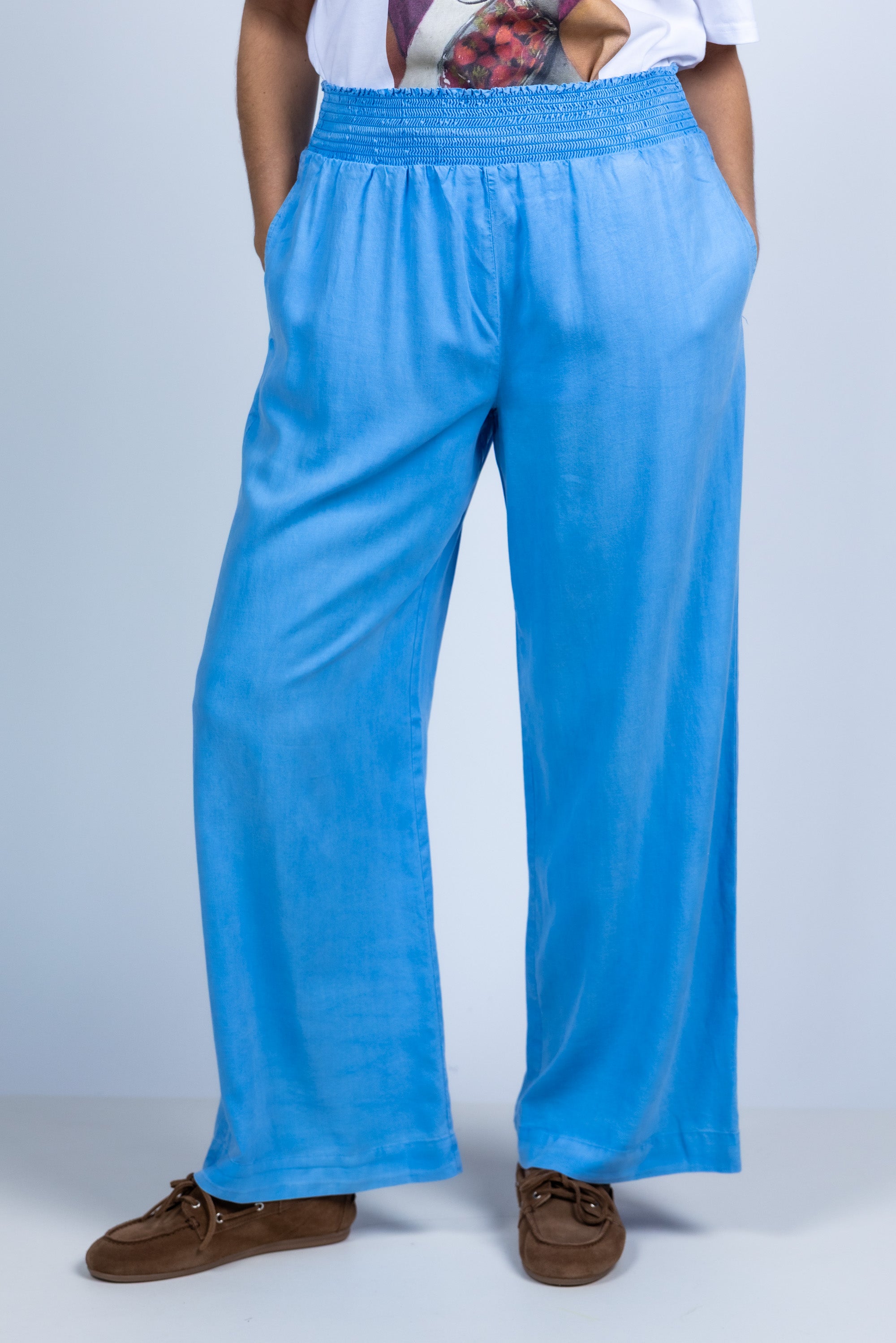 Wijde broek met elastiek - French blue