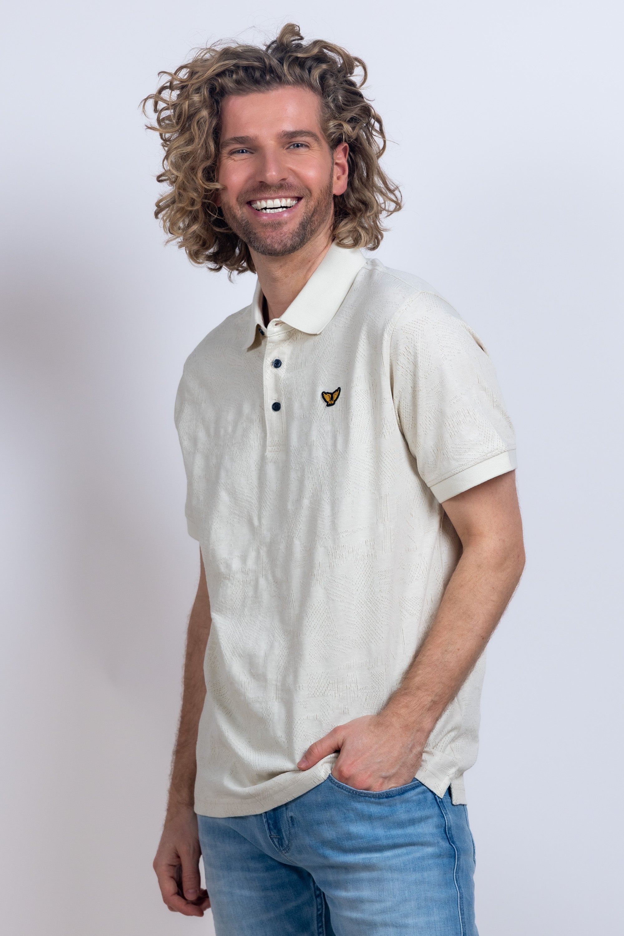 Polo met structuur - Ecru