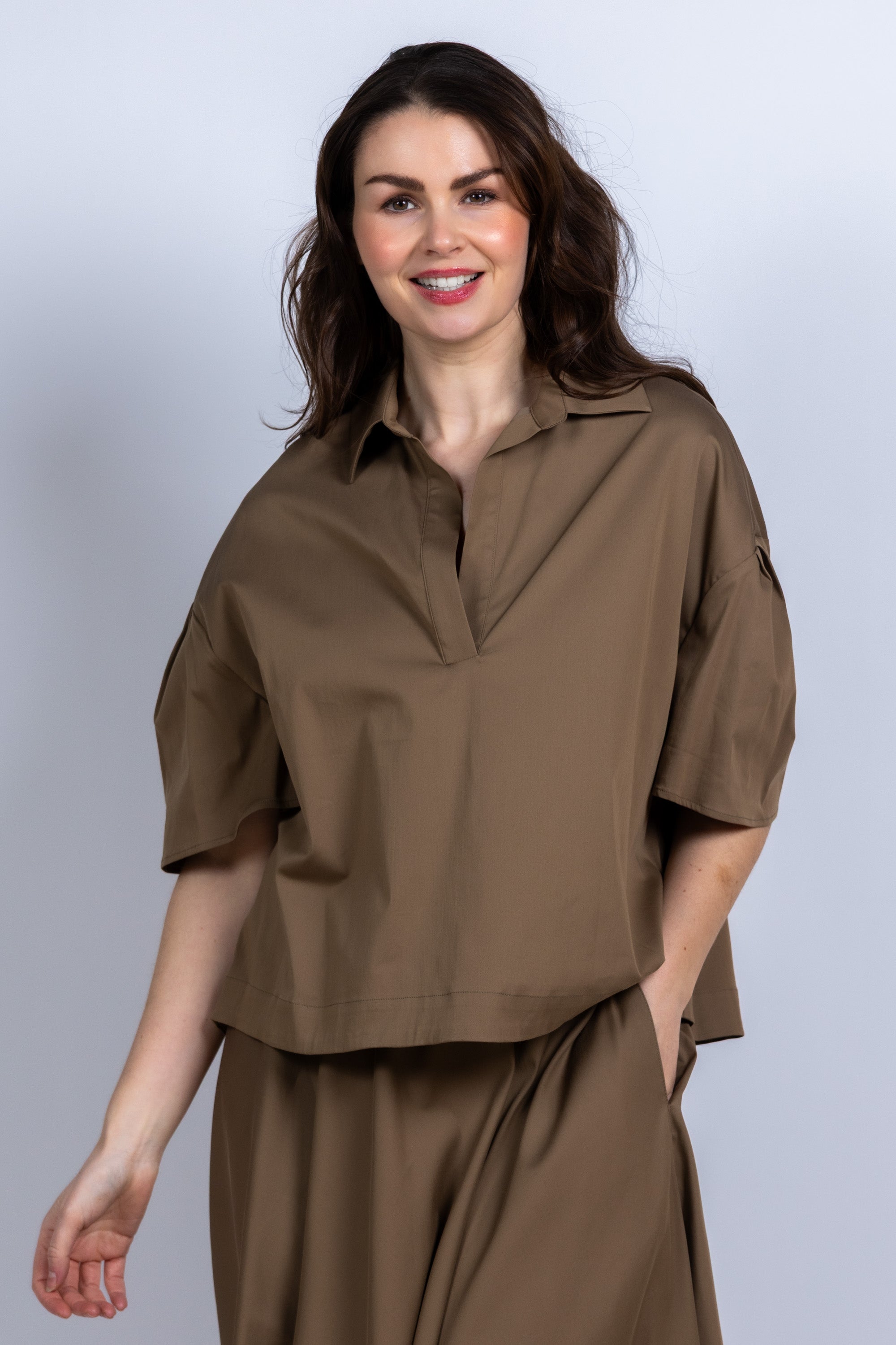Blouse met kraag - Taupe