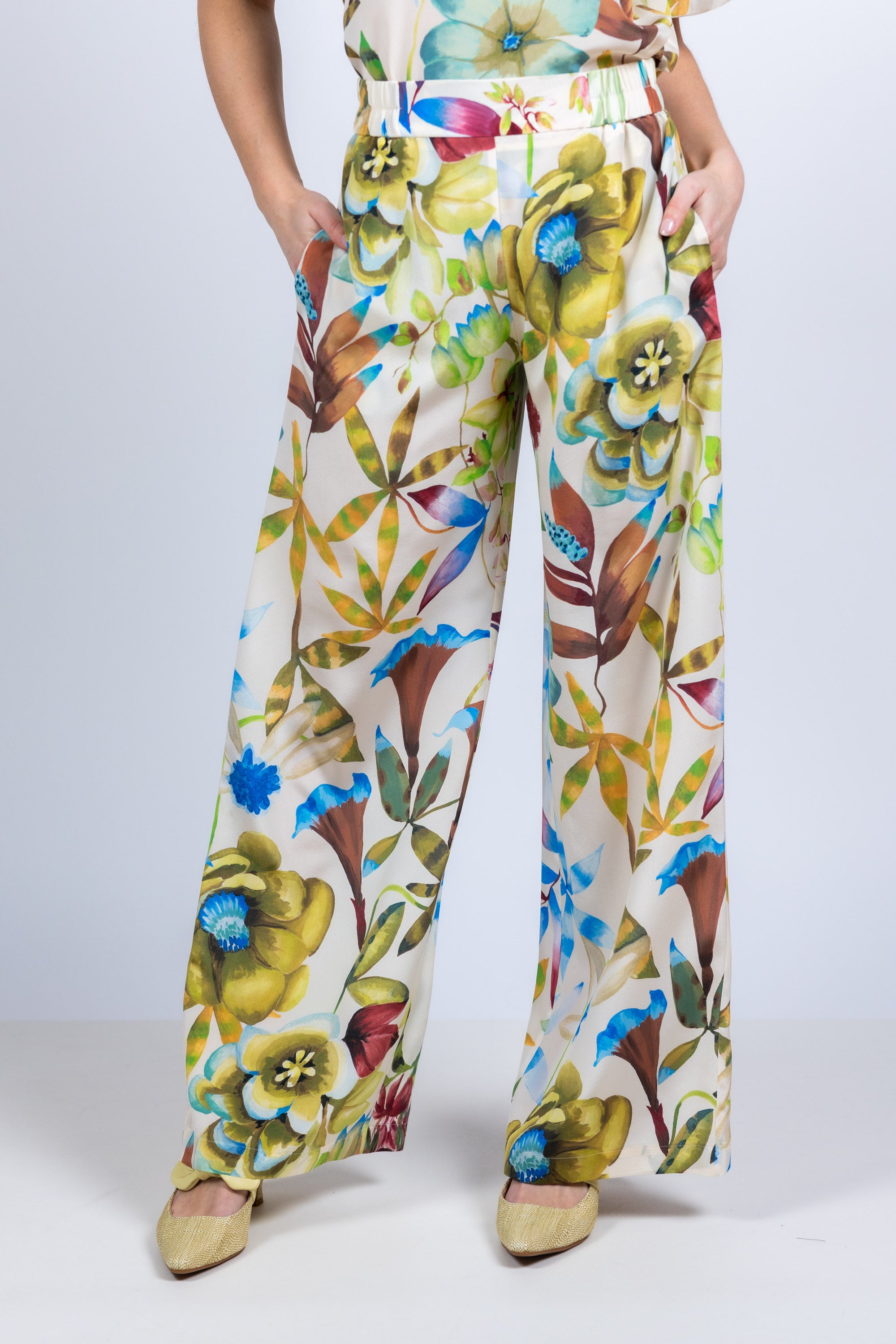 Wijde broek met print - Ecru