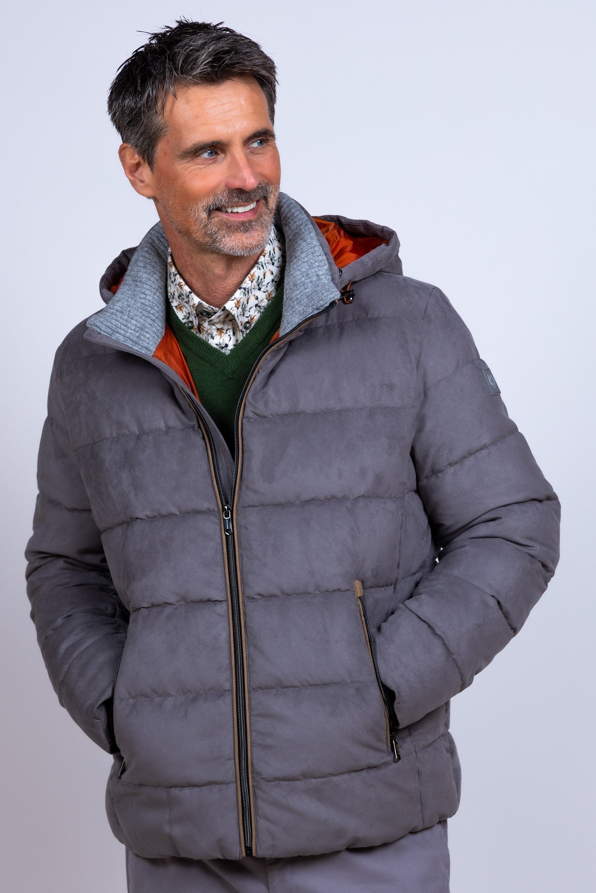 Gewatteerde jas met capuchon - Lichtgrijs