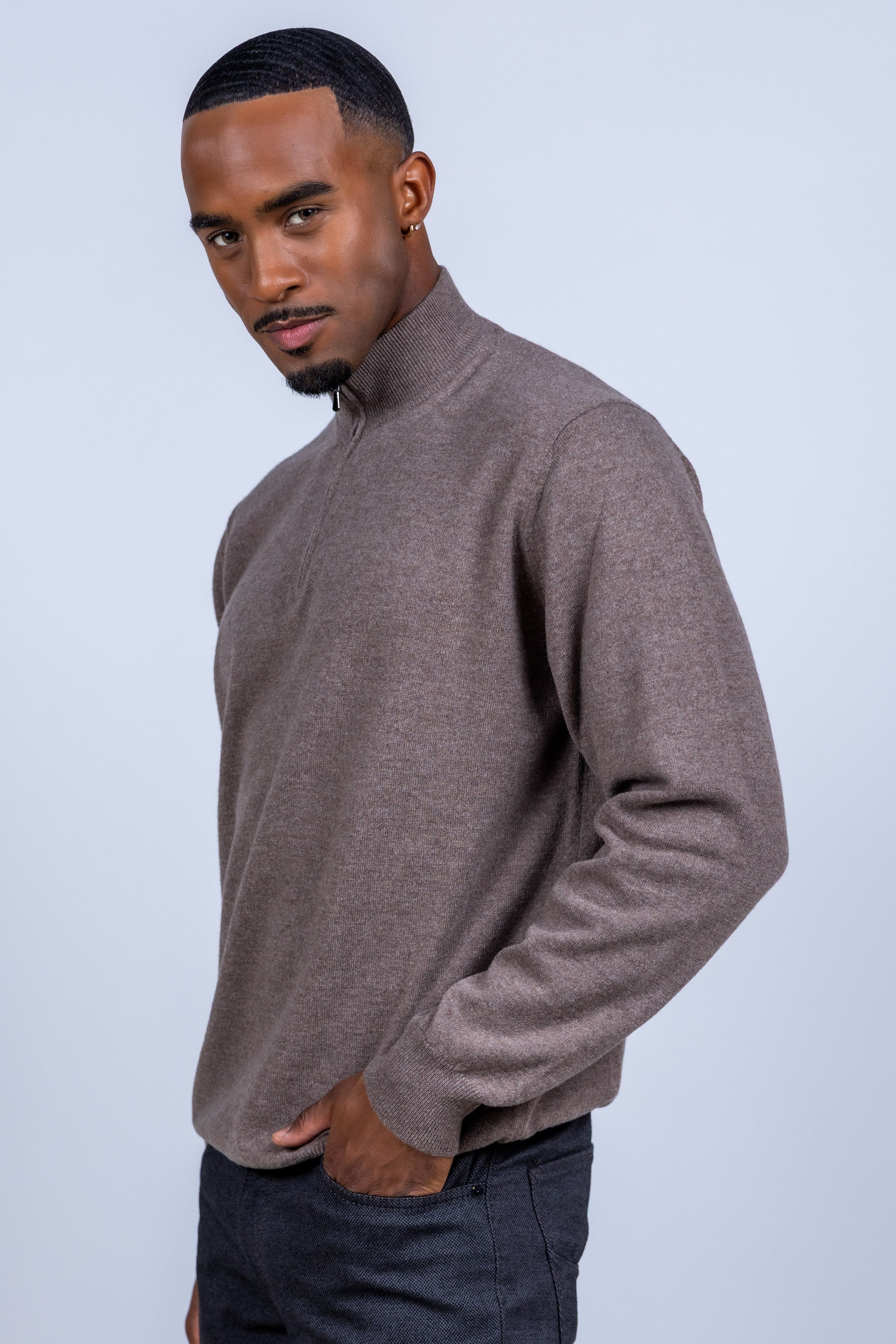 Trui met halve rits - Taupe