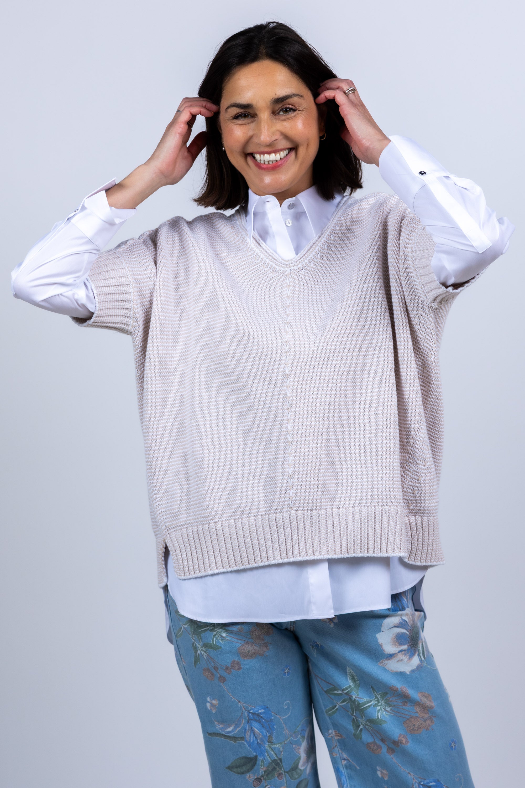Gebreide trui met V-hals - Beige