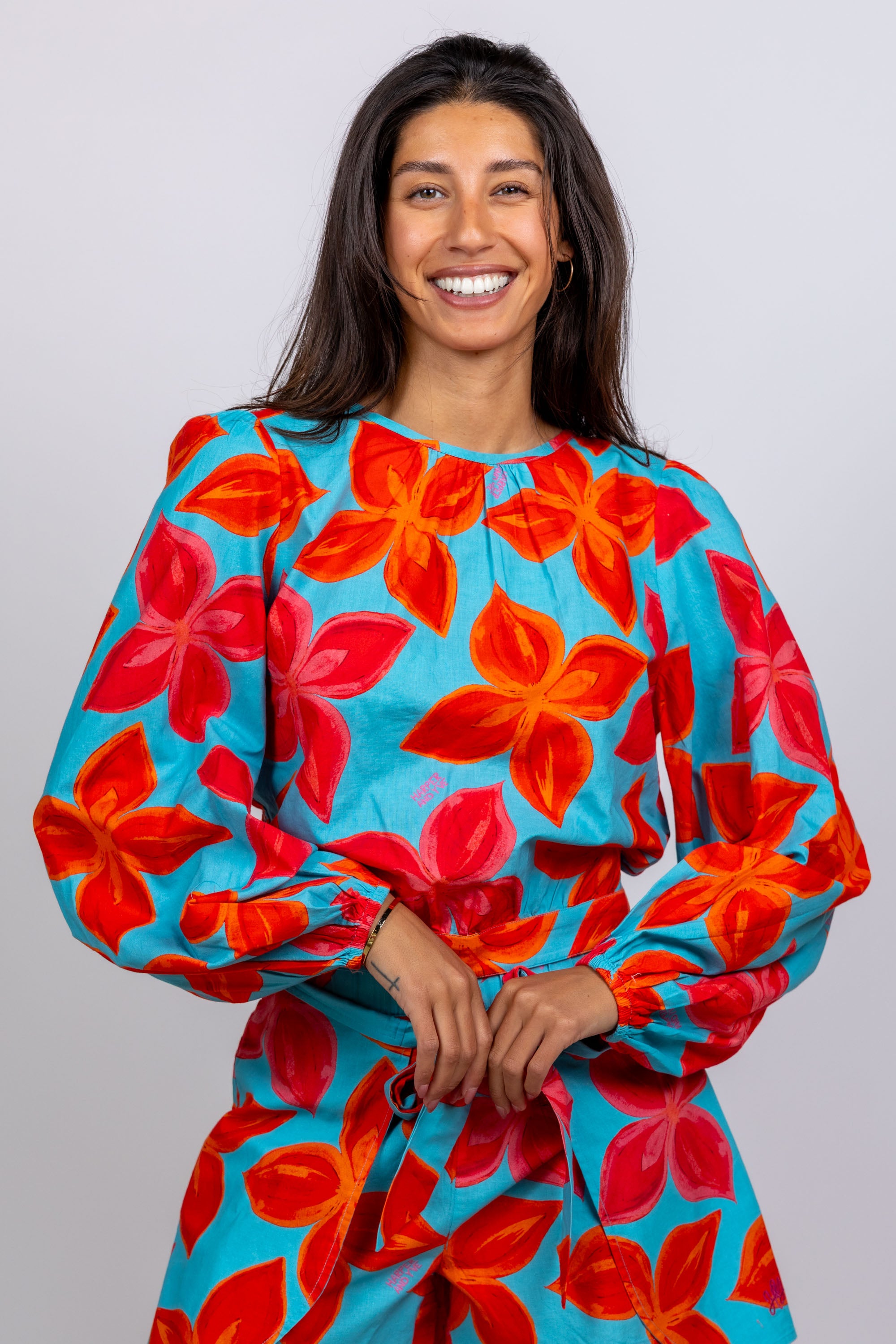 Blouse met bloemenprint - Aqua