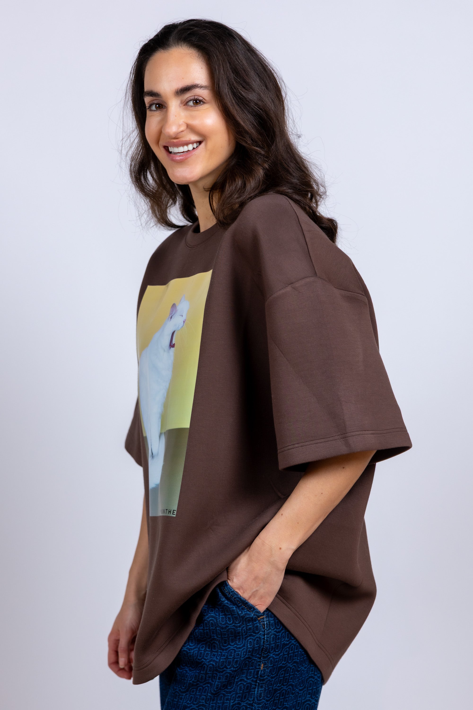 T-shirt met print - Bruin