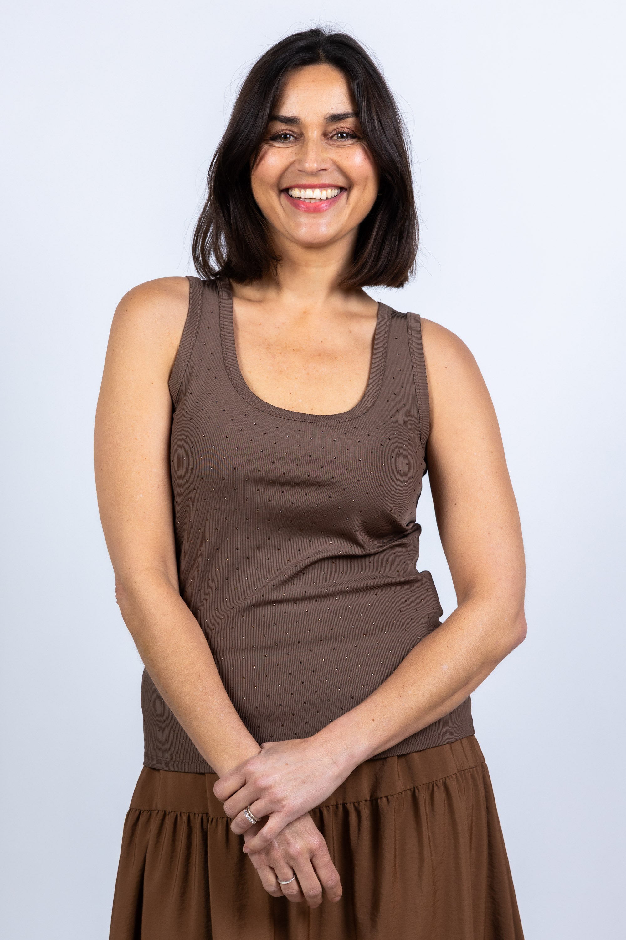 Top met strass steentjes - Bruin