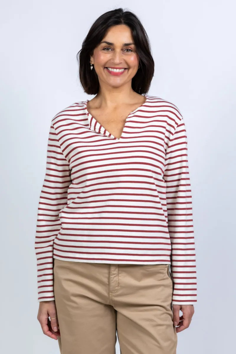 PENN & INK PENN & INK S26F1806 Shirt met strepen - Steenrood